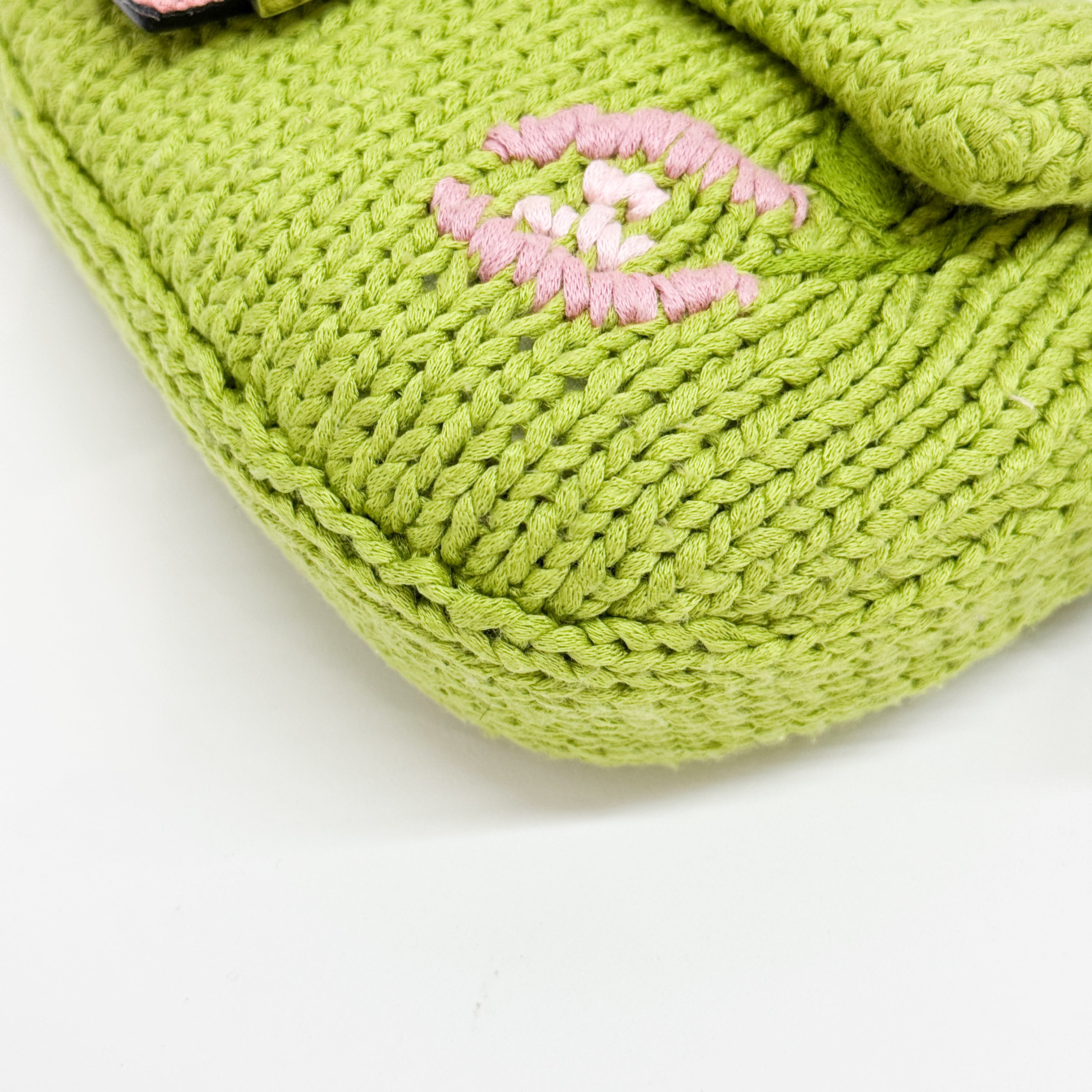 Baguette Green and Pink Crochet and Pony Hair Shoulder Bag