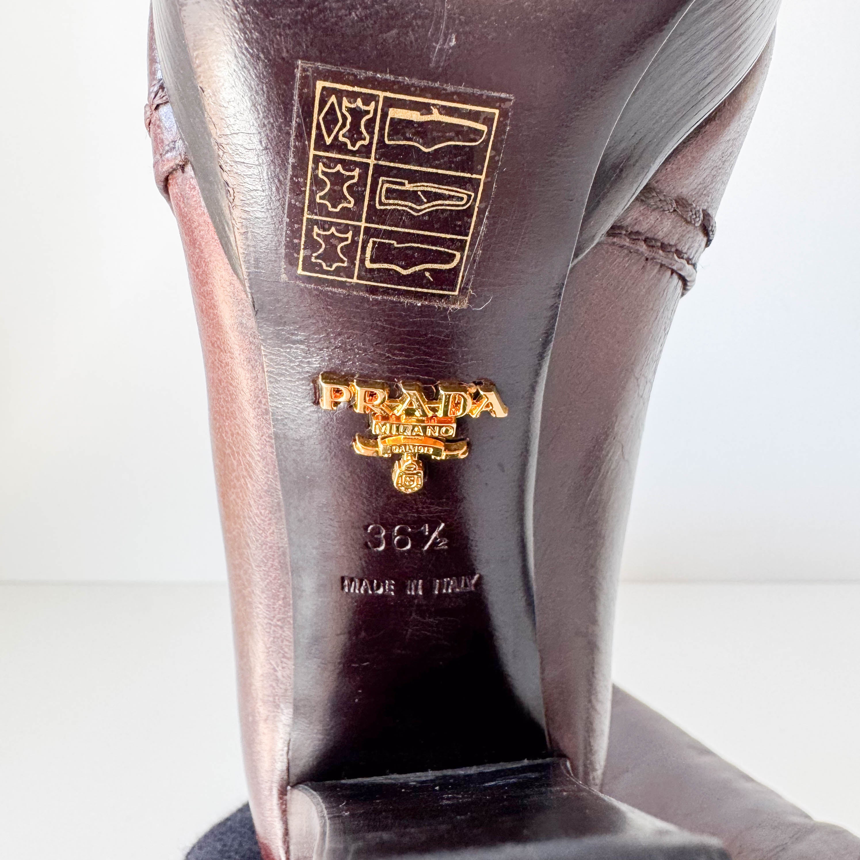 Size 36 1/2 Brown Leather Tall Heel Boots