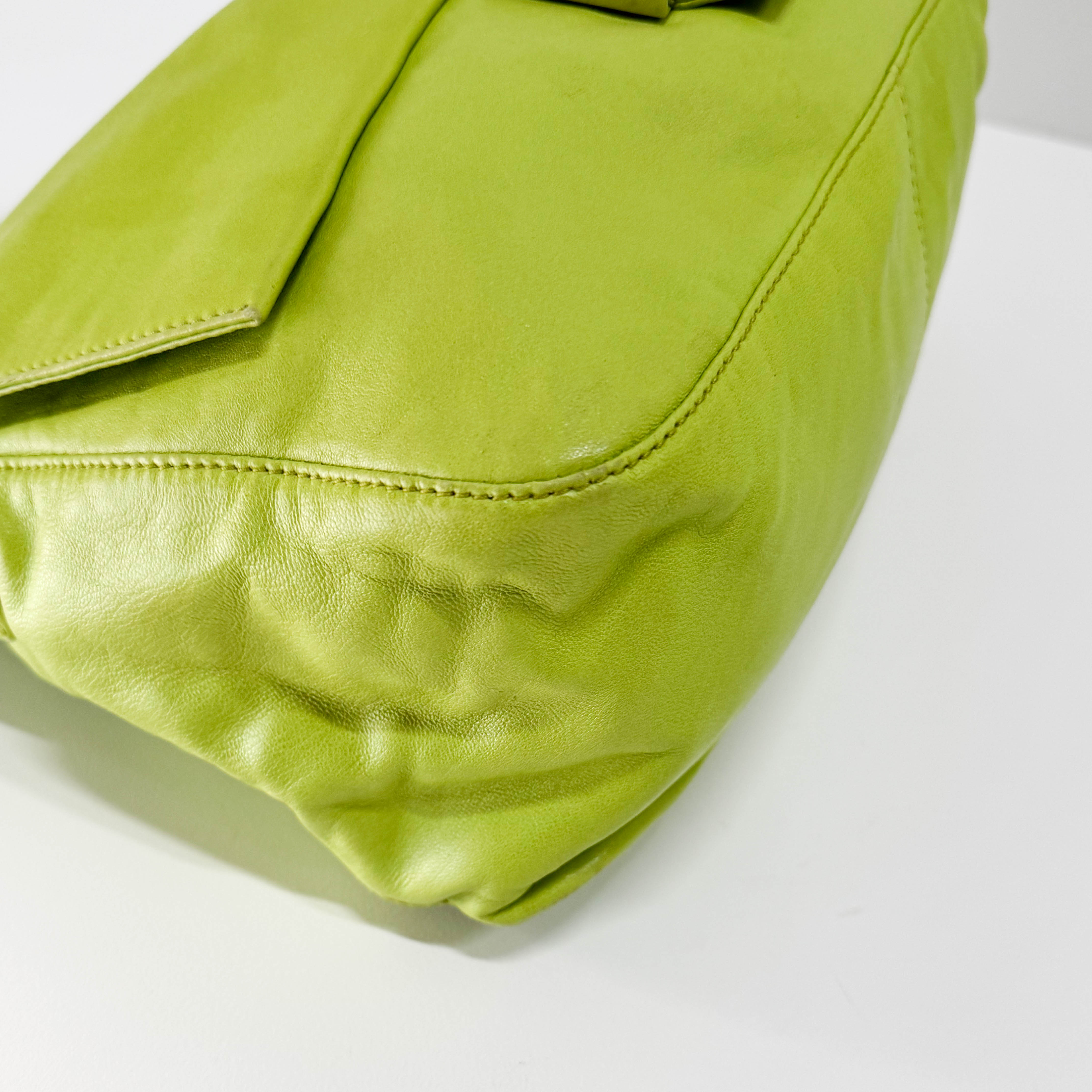 Mamma Baguette Green Nappa Leather Shoulder Bag