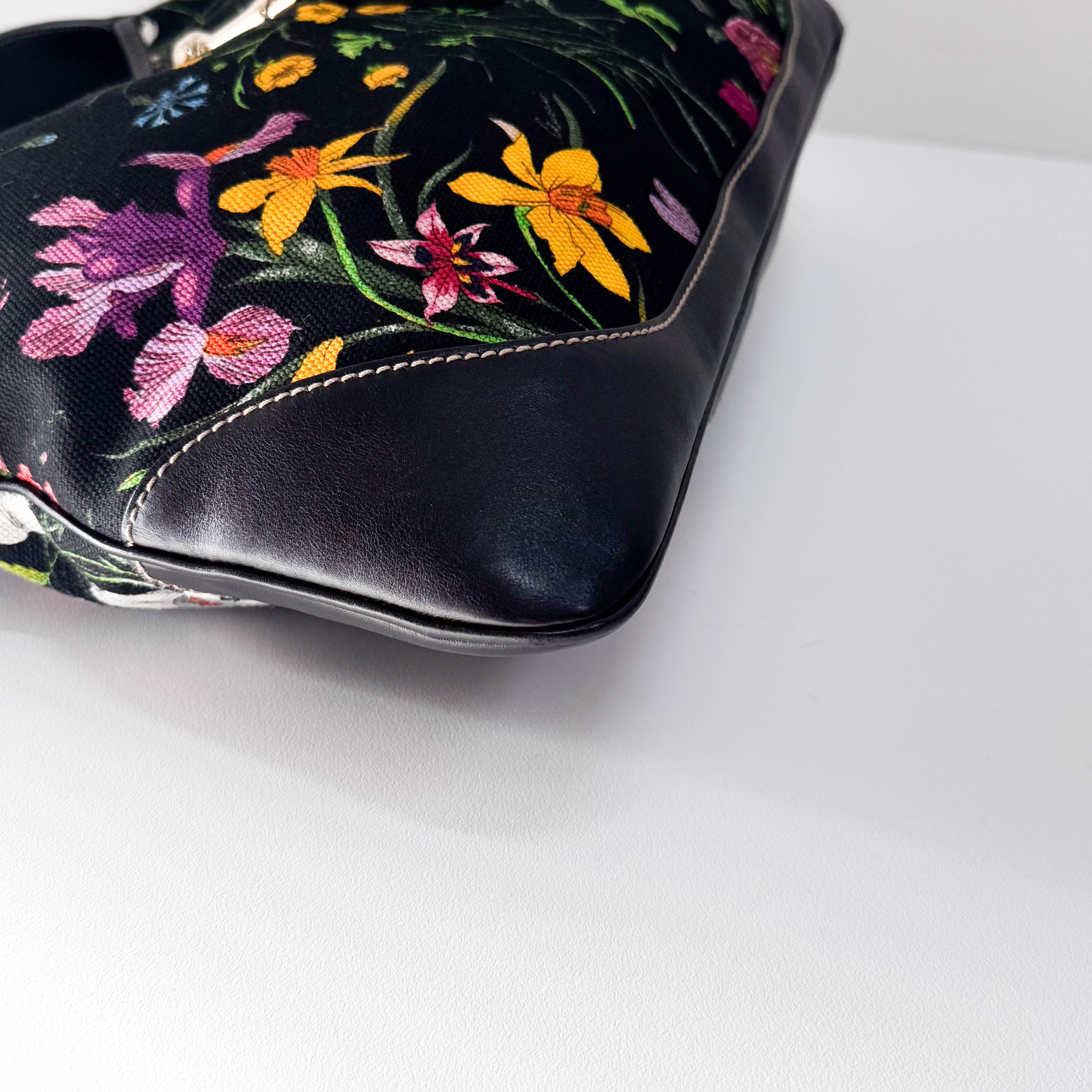 Jackie Bouvier Floral Printed Canvas Hobo Shoulder Bag