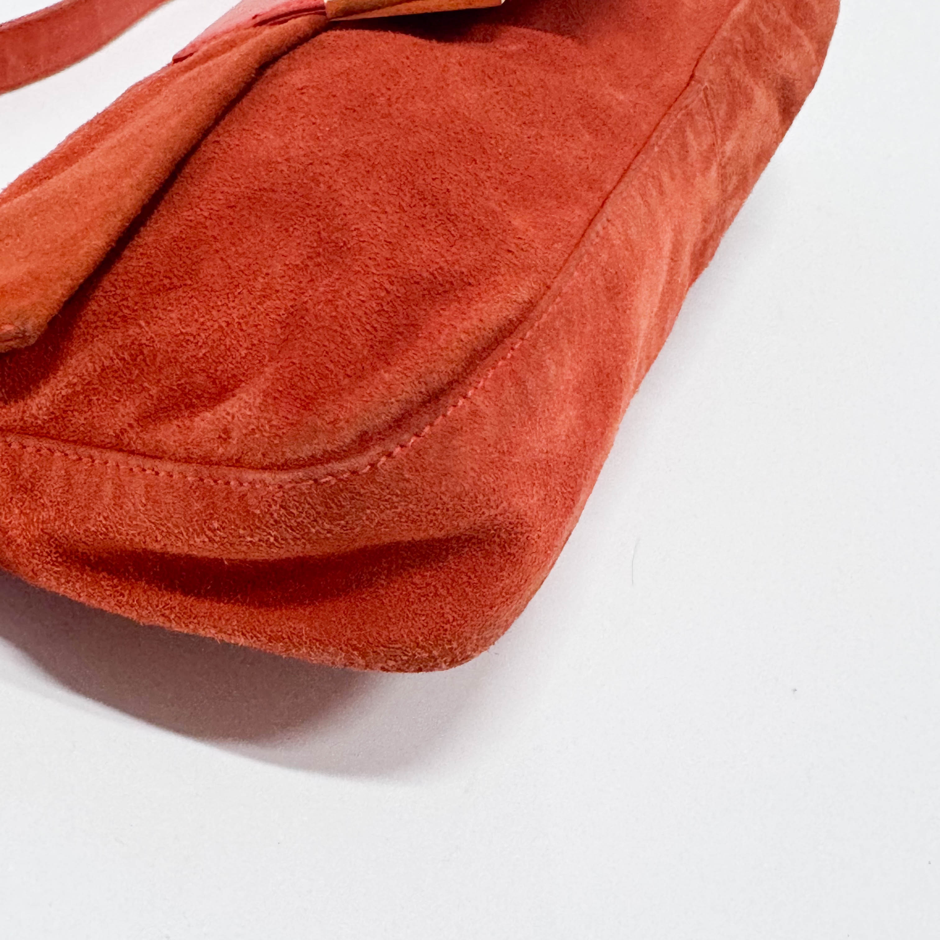Baguette Orange Suede Shoulder Bag