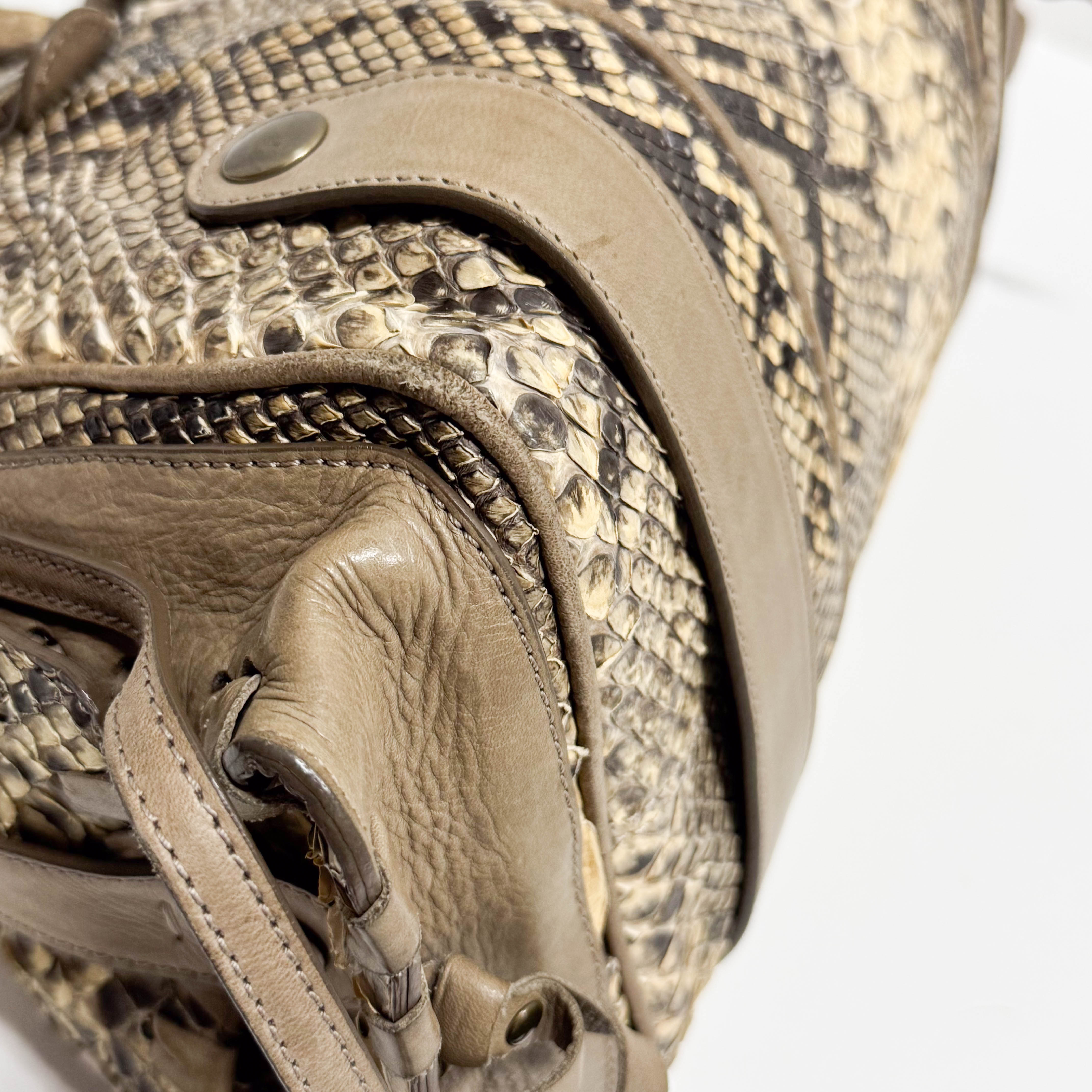 Silverado Beige Python Embossed Leather Shoulder Bag
