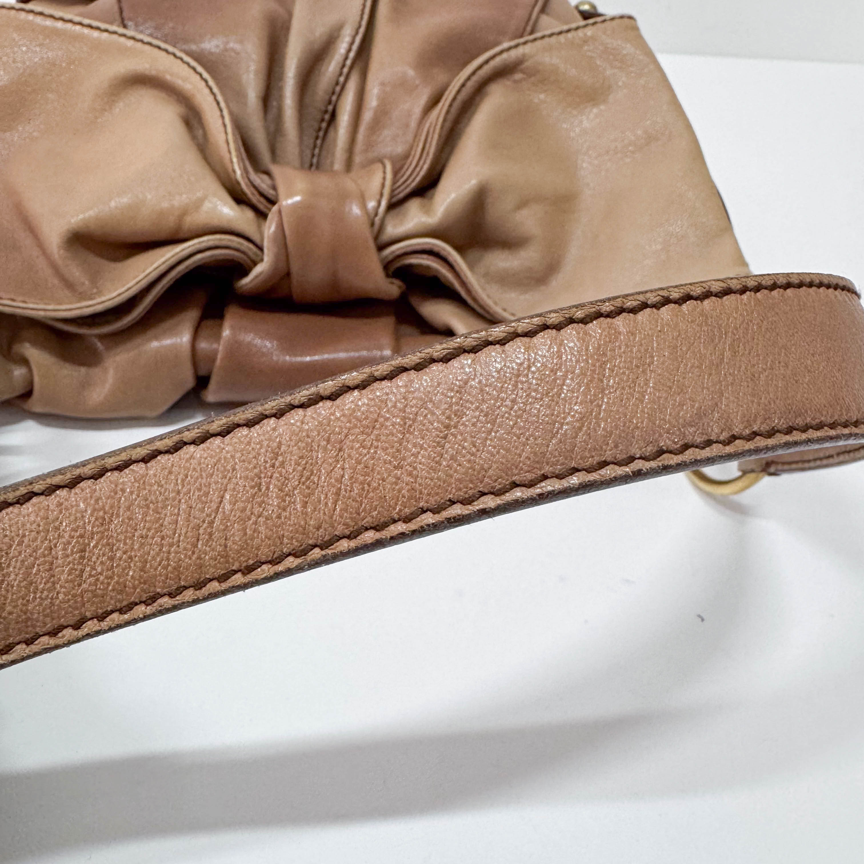 Ribbon Brown Leather Shoulder Bag