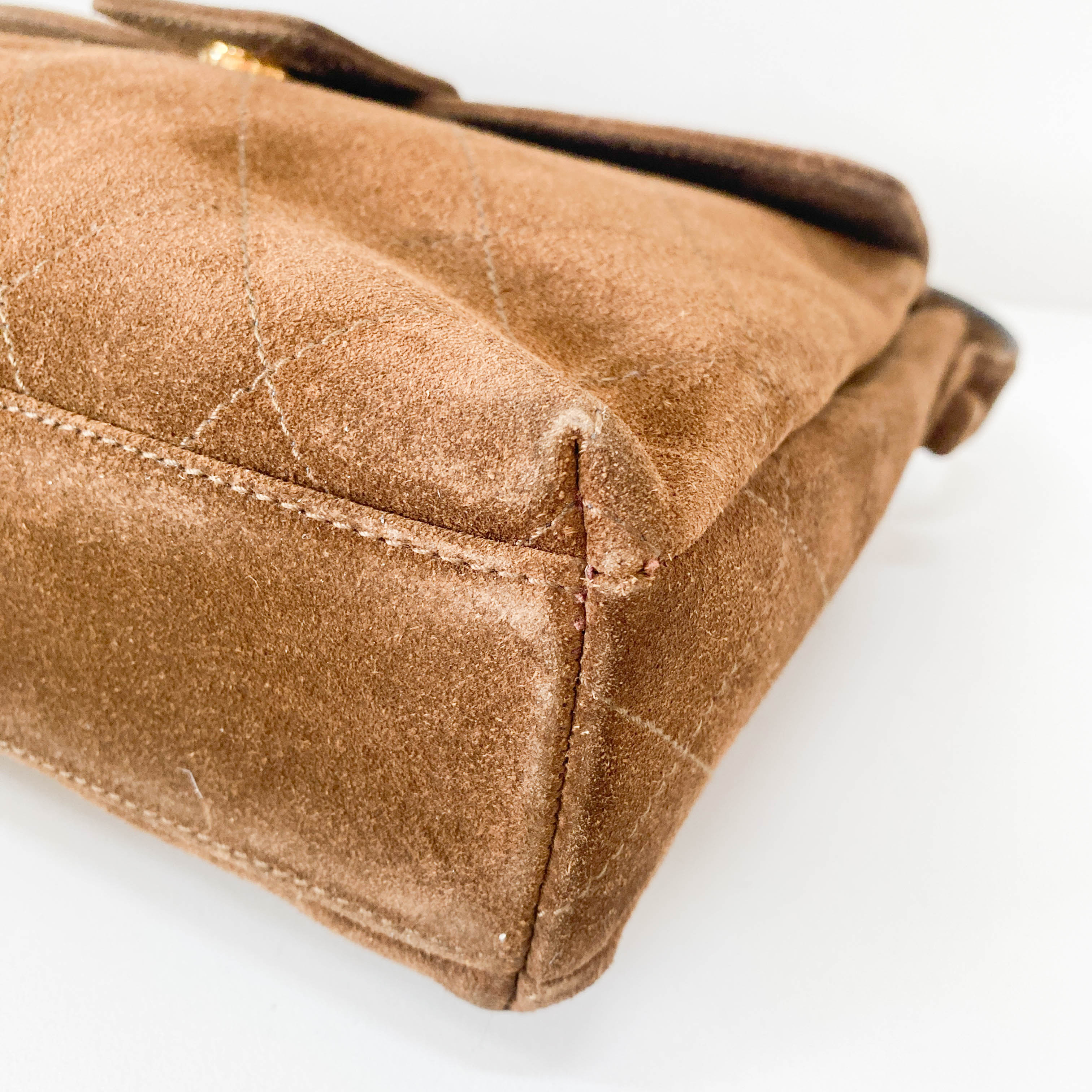 Matelasse Brown Suede One Shoulder Bag