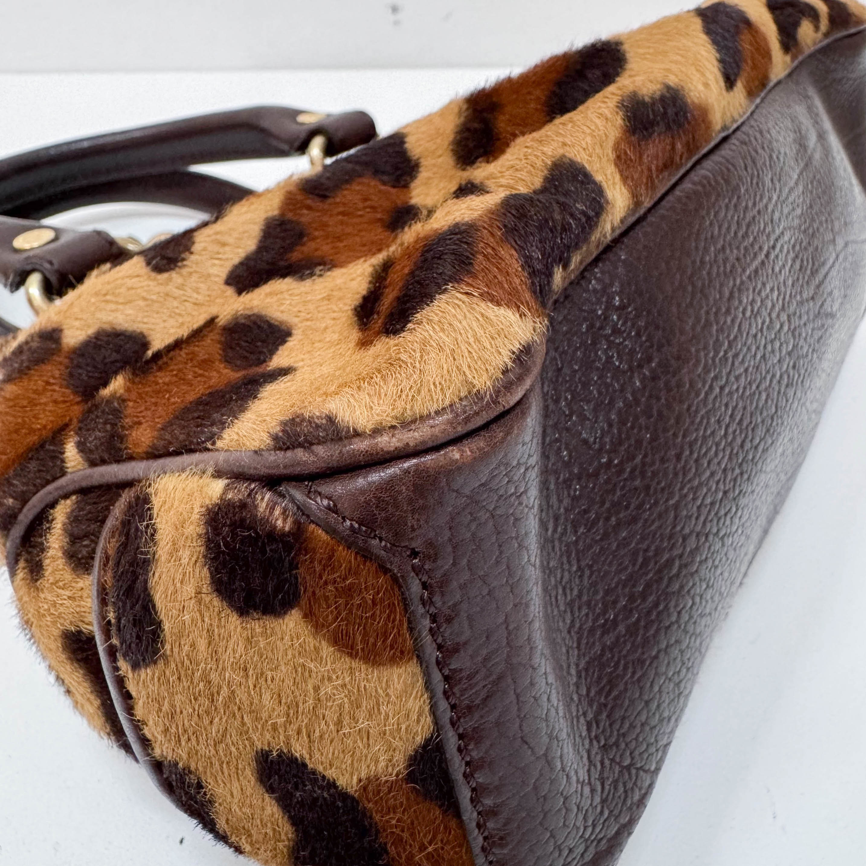 Leopard Print Pony Hair Top Handle Bag