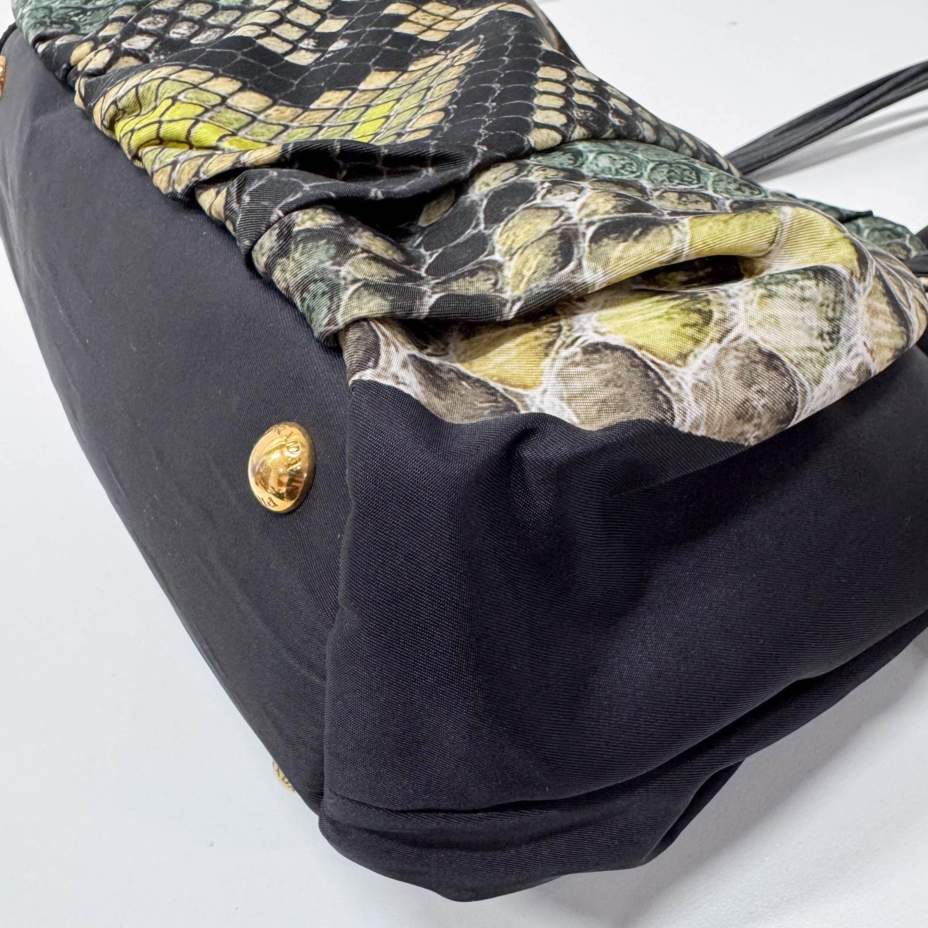 Green Snakeprint Nylon Shoulder Bag