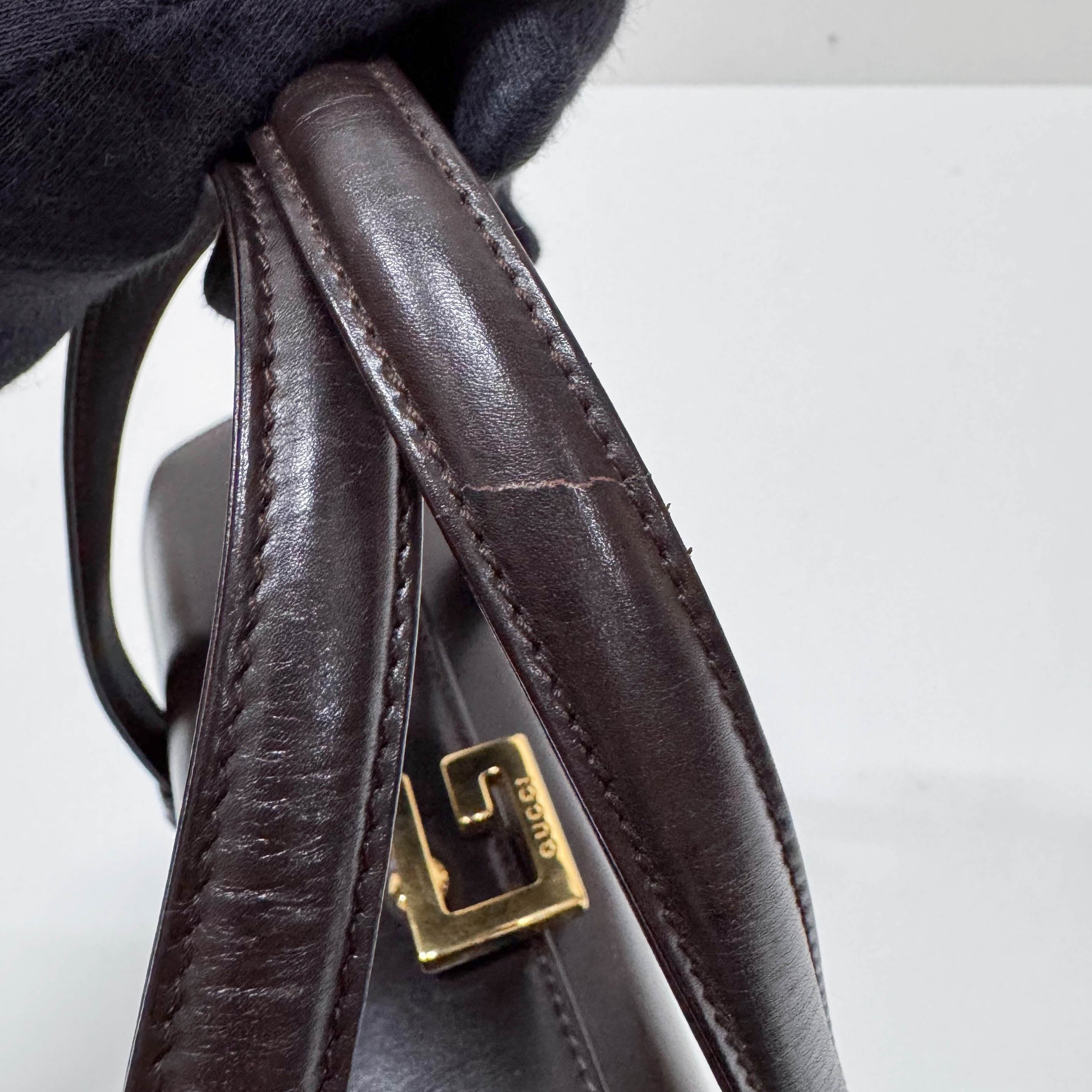 G Buckle Top Brown Leather Handbag