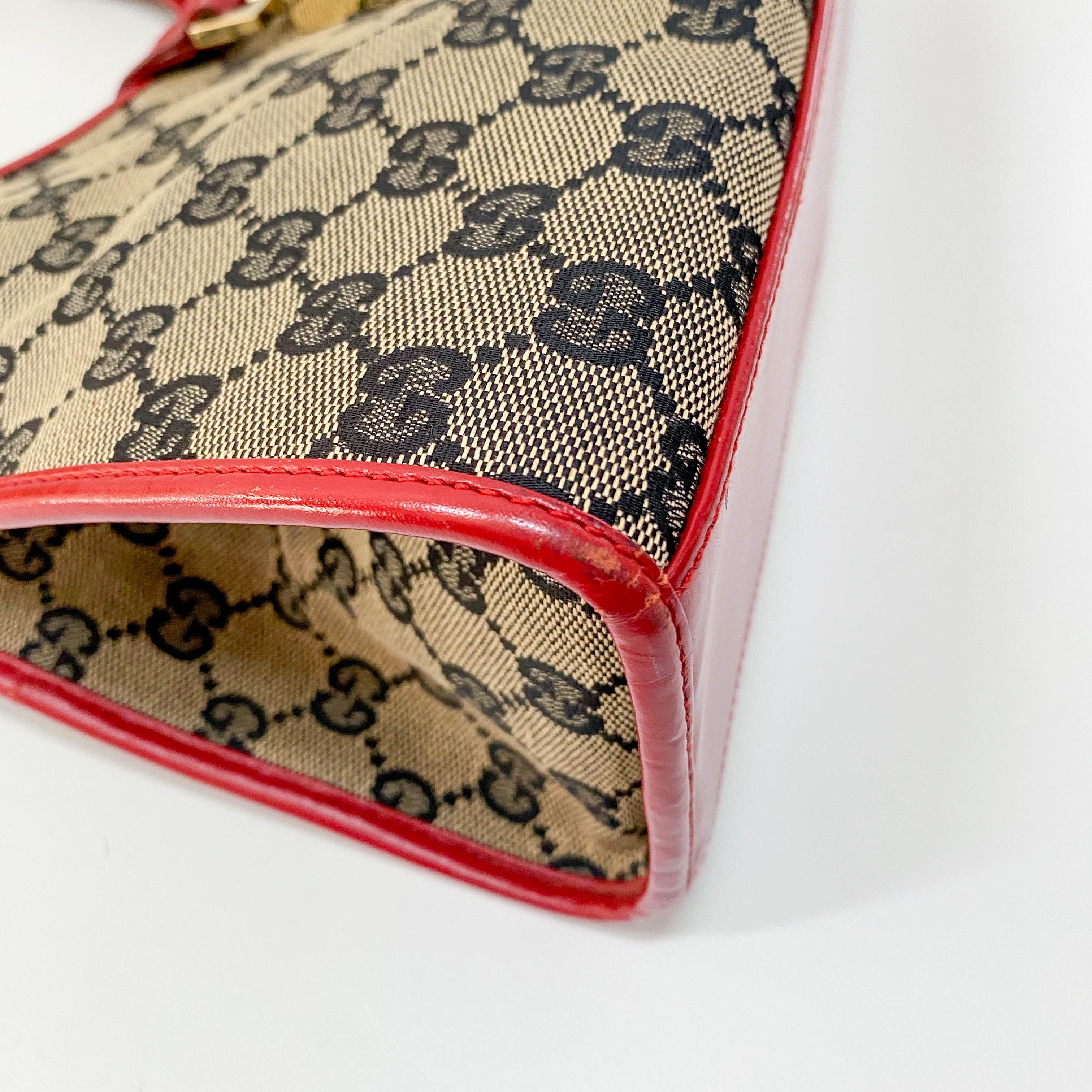 Jackie GG Supreme Brown Canvas & Red Leather Shoulder Bag