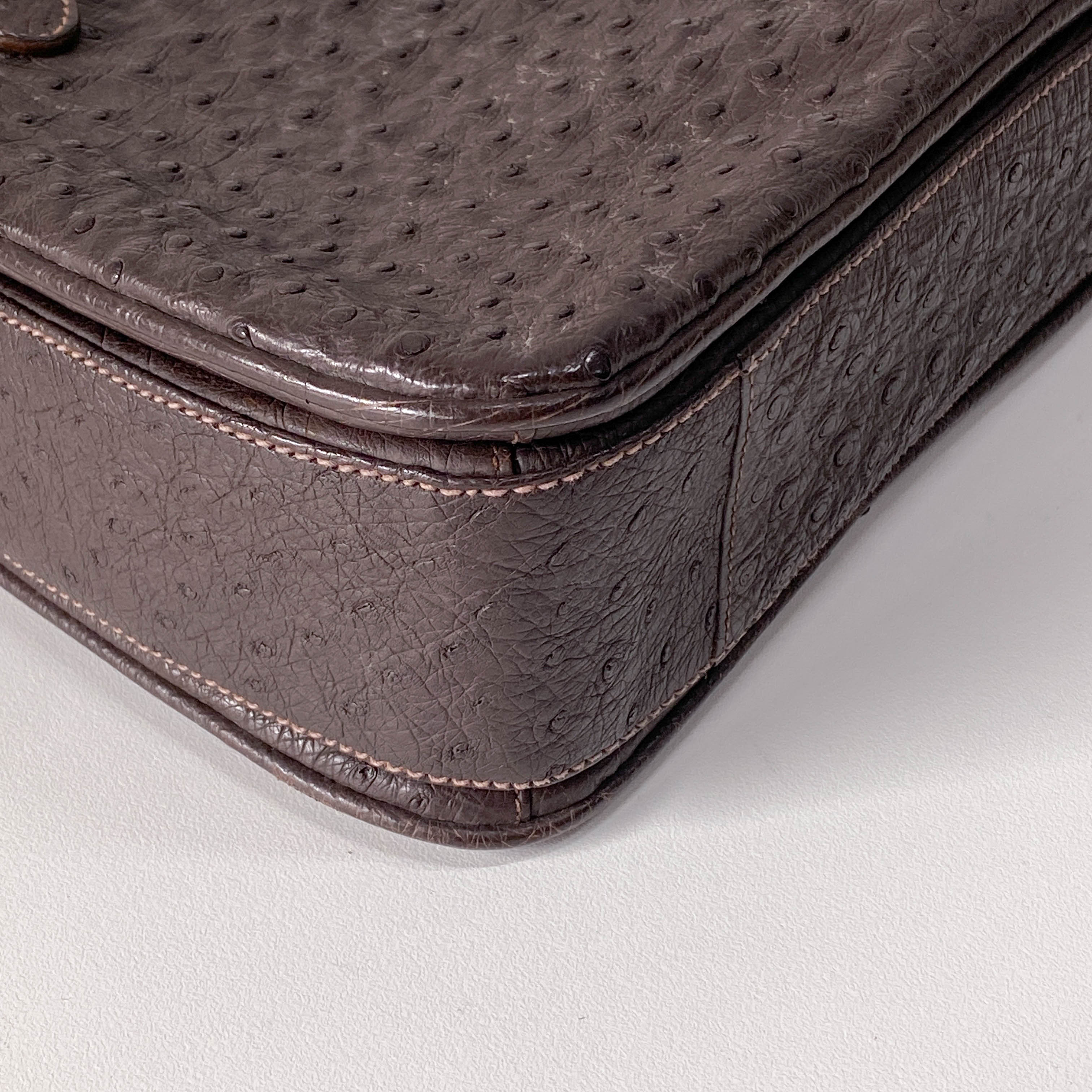 Top Lock Dark Brown Leather Handbag