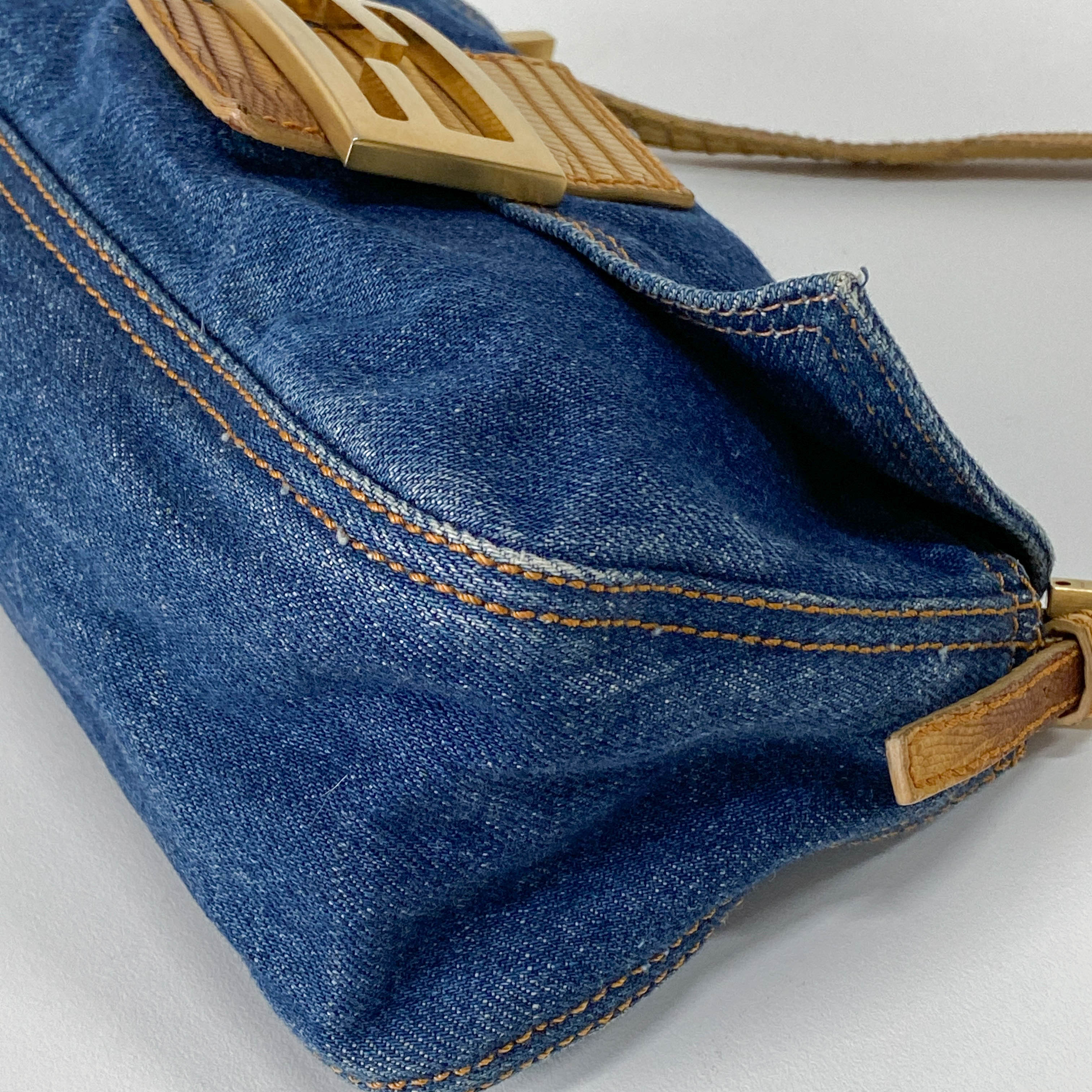 Mini Mamma Baguette Blue Denim Shoulder Bag