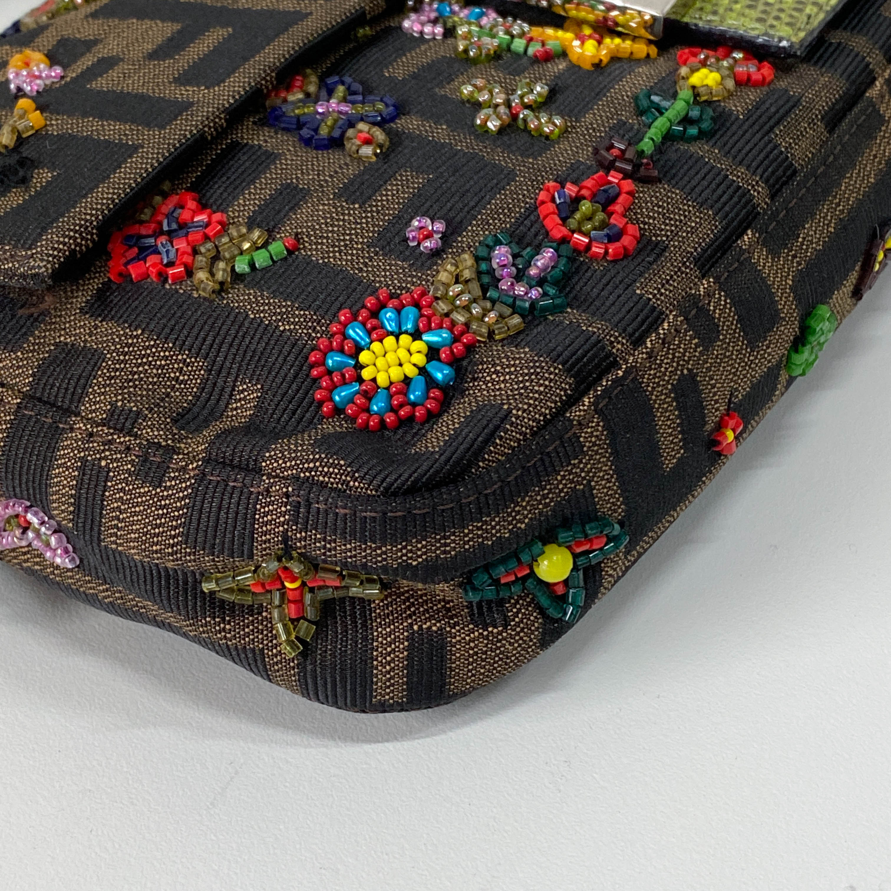 Zucca FF Design With Beads Baguette Shoulder Bag