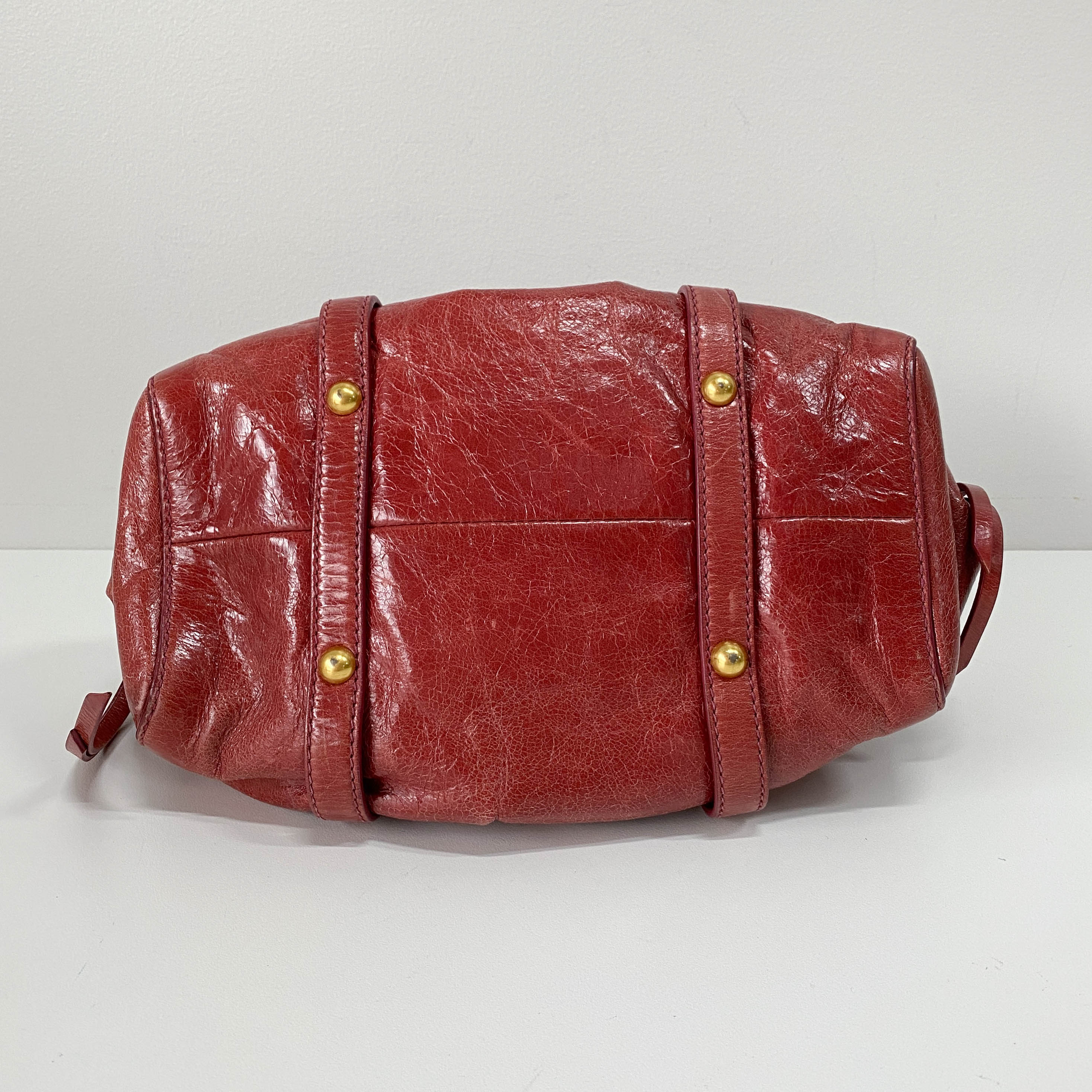 Mini Vitello Red Calfskiin Leather Two Way Bag