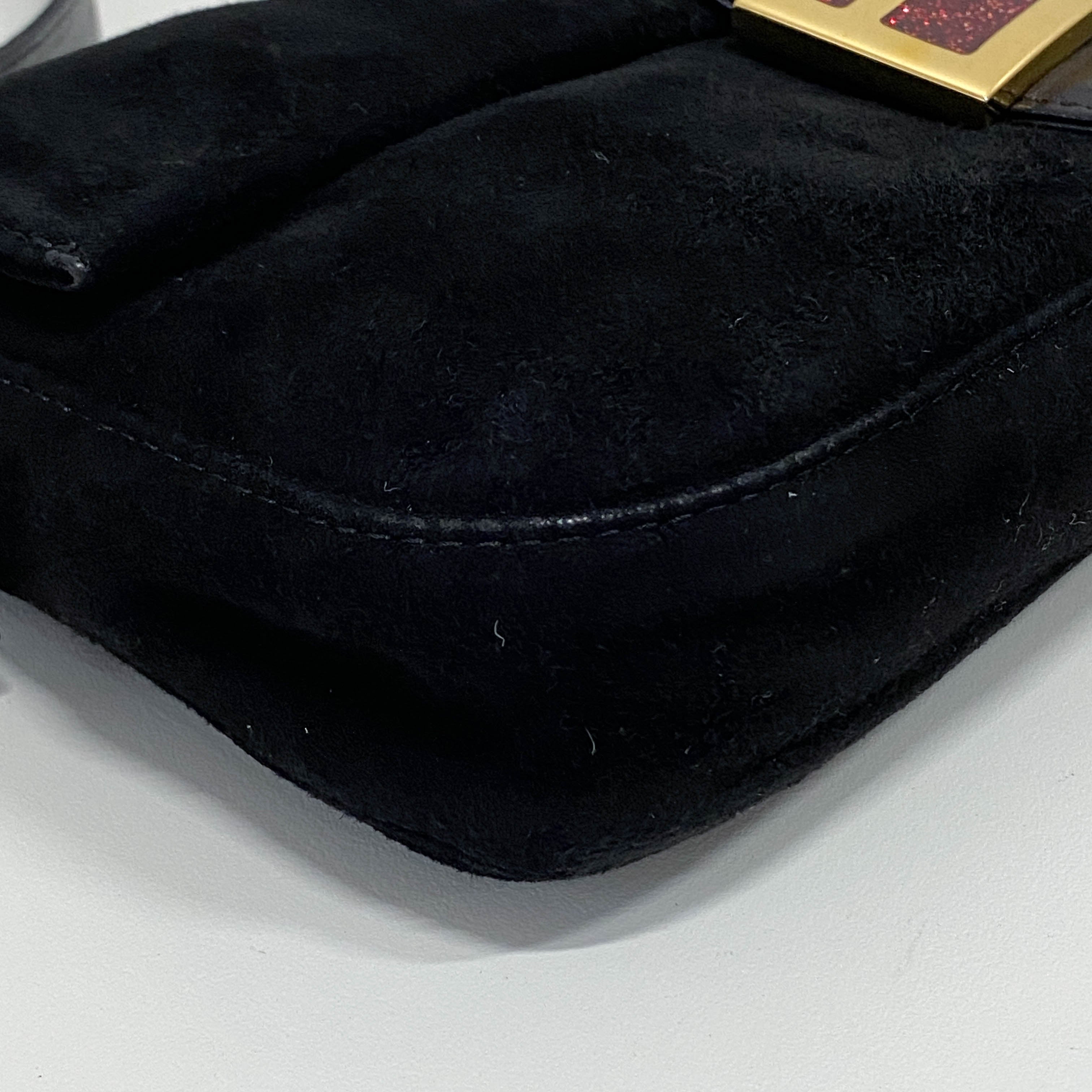 Baguette Black Suede Shoulder Bag