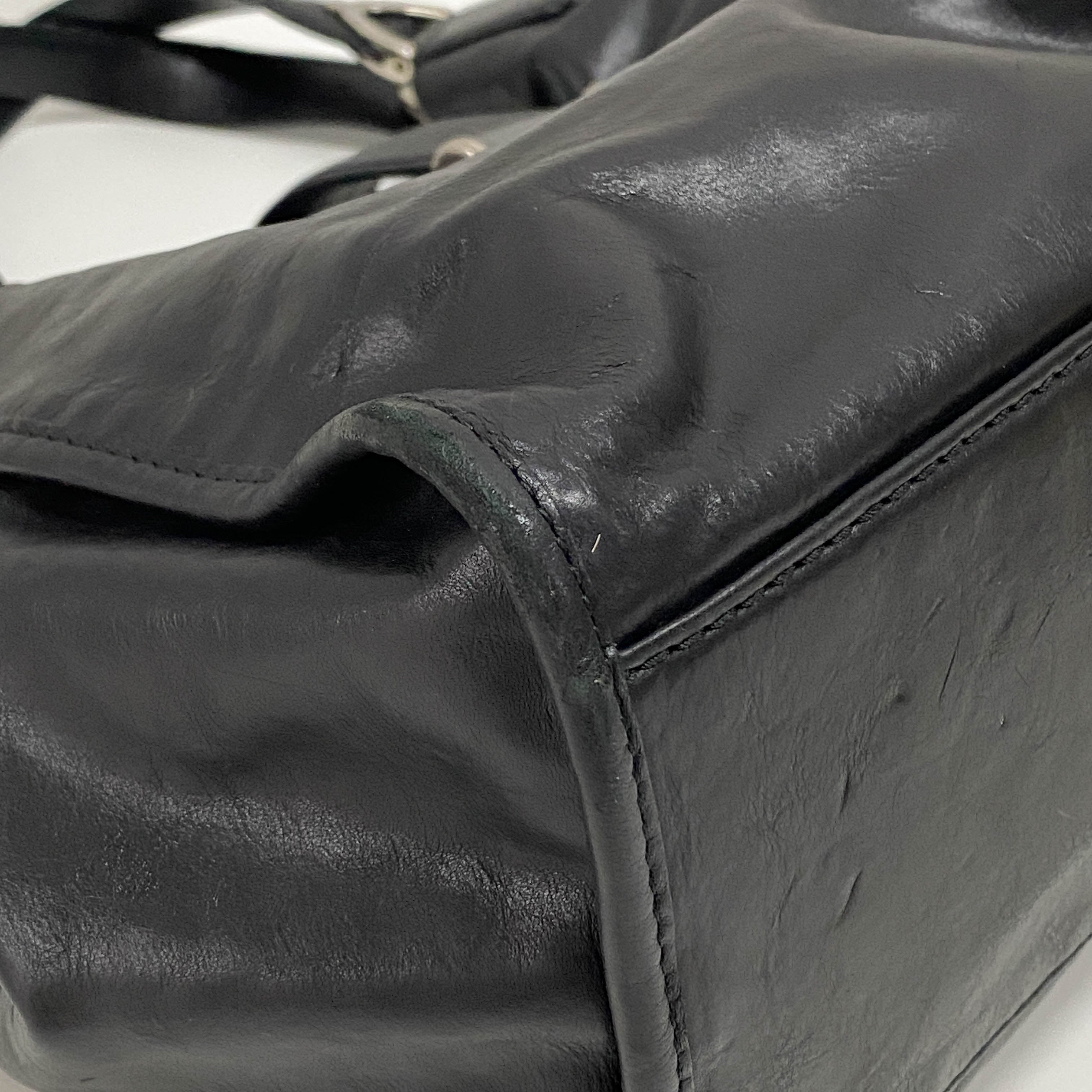 Horsebit Black Leather Shoulder Bag