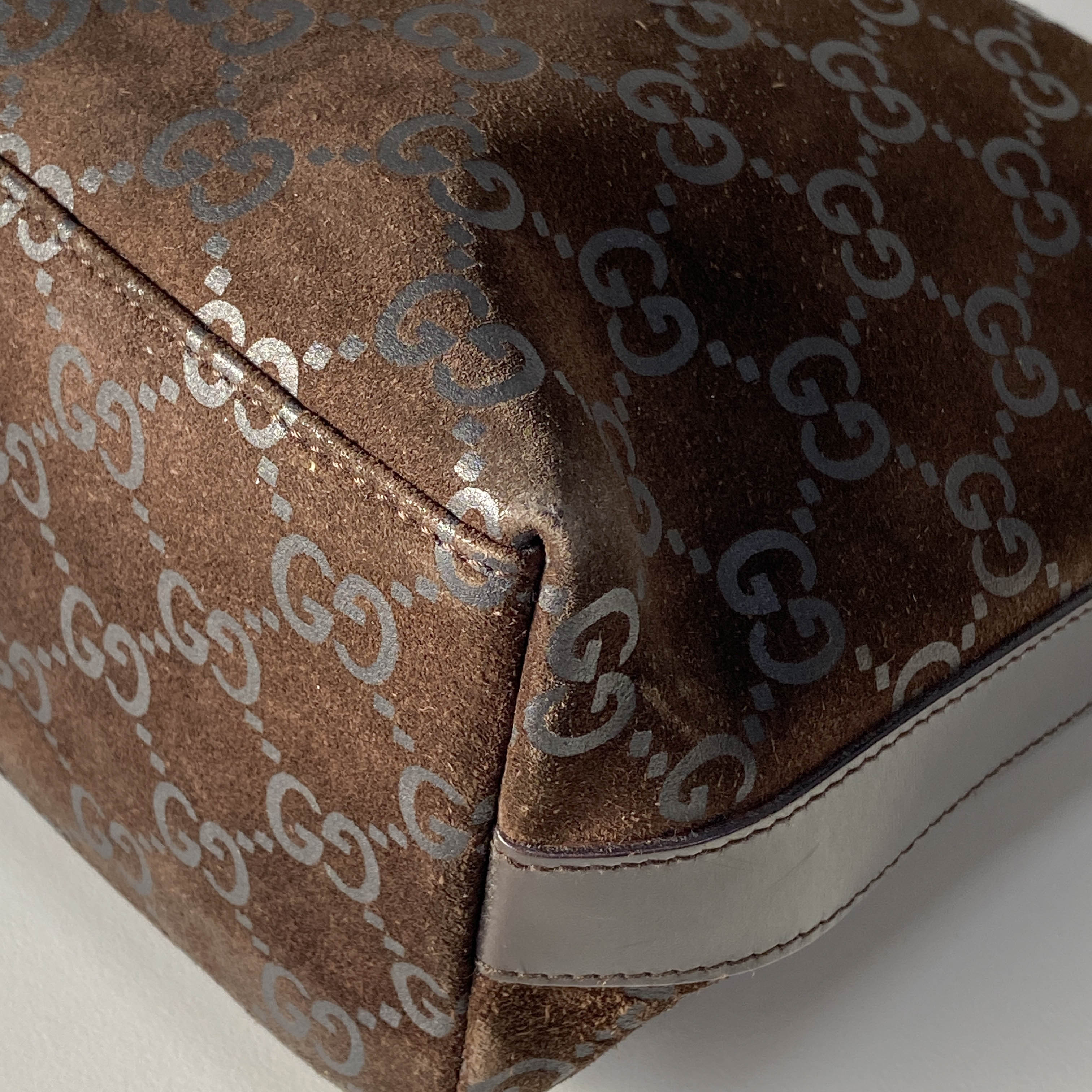 GG Brown Suede Hobo Shoulder Bag