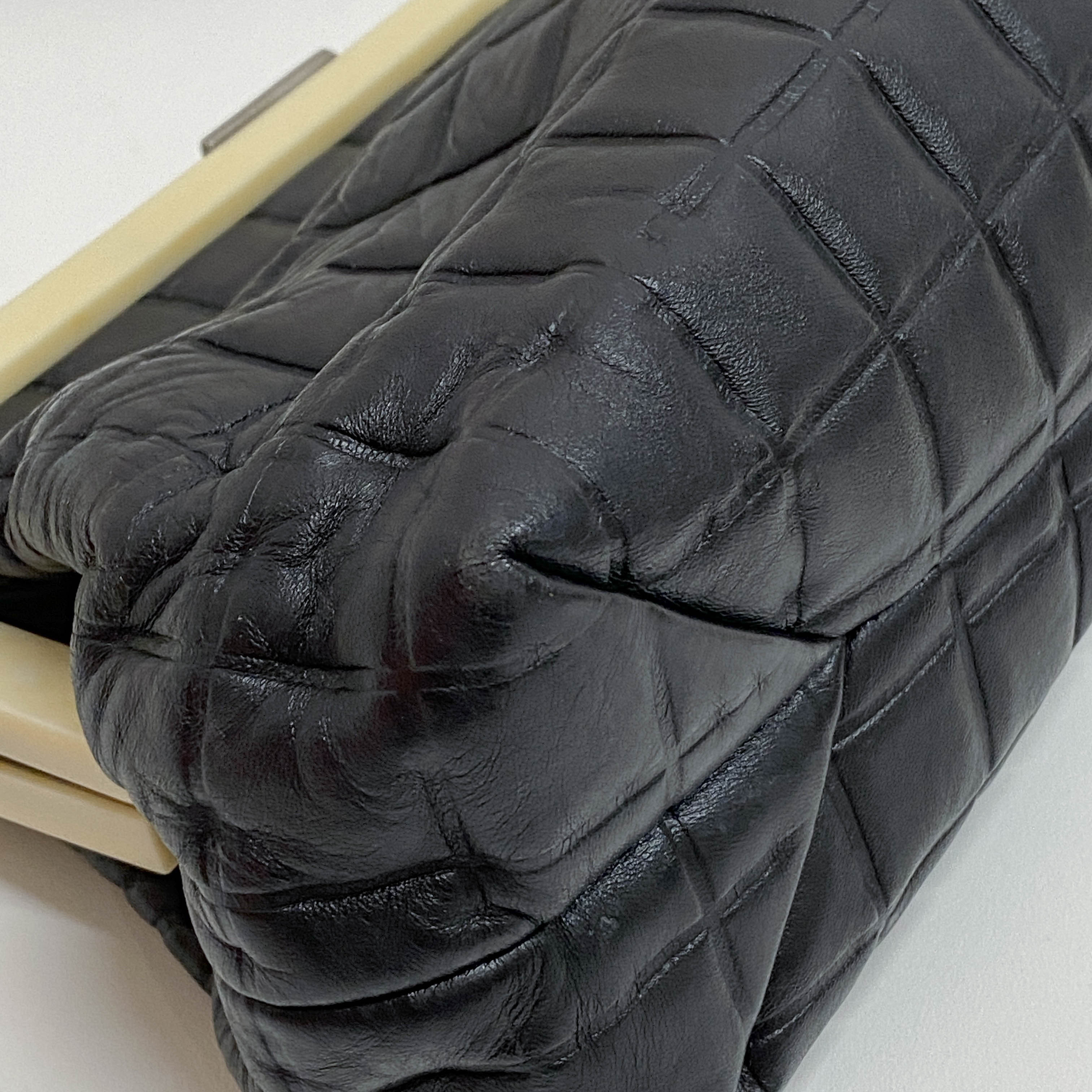 Vintage Chocolate Bar Black Quilted Lambskin Shoulder Bag