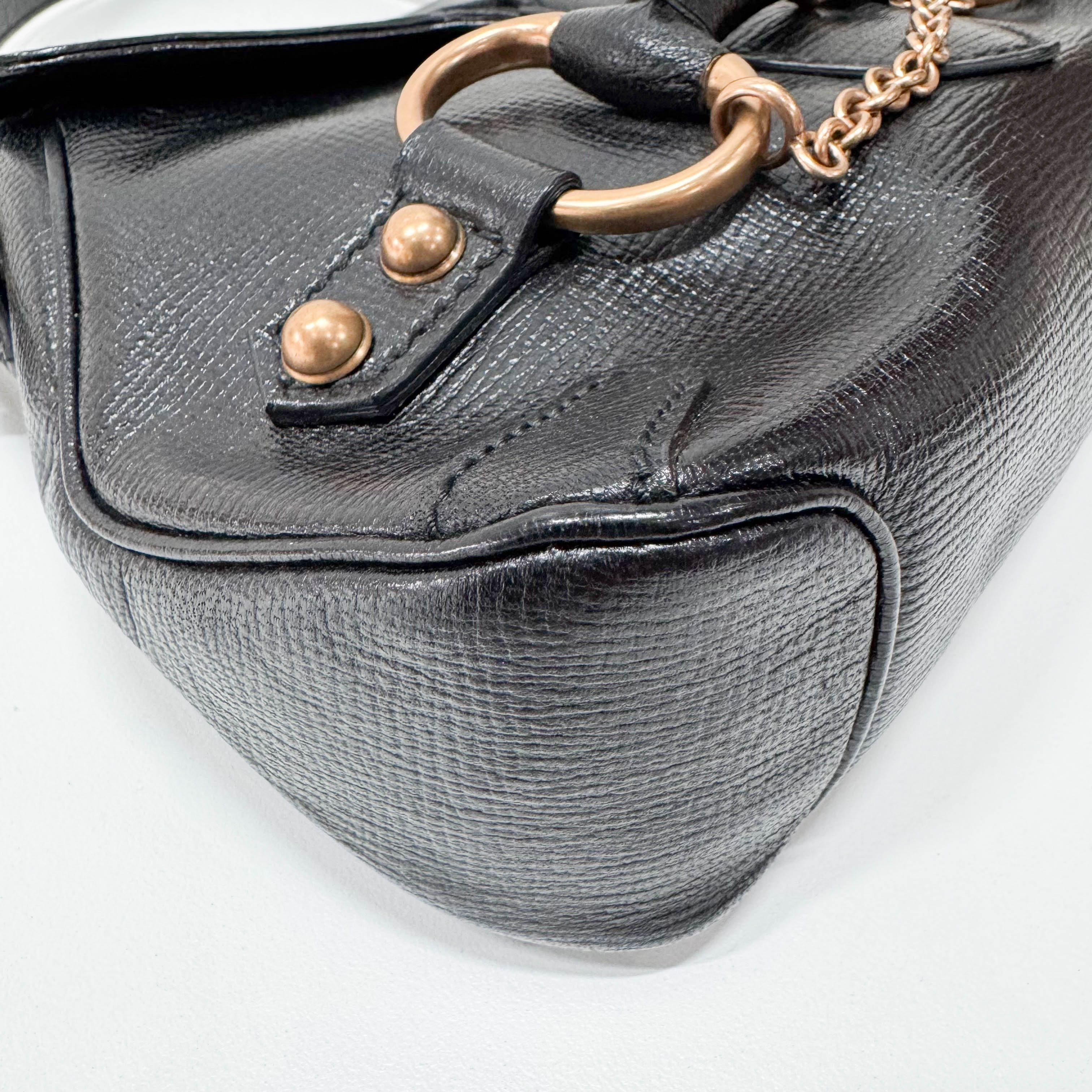 Horsebit Black Leather Shoulder Bag