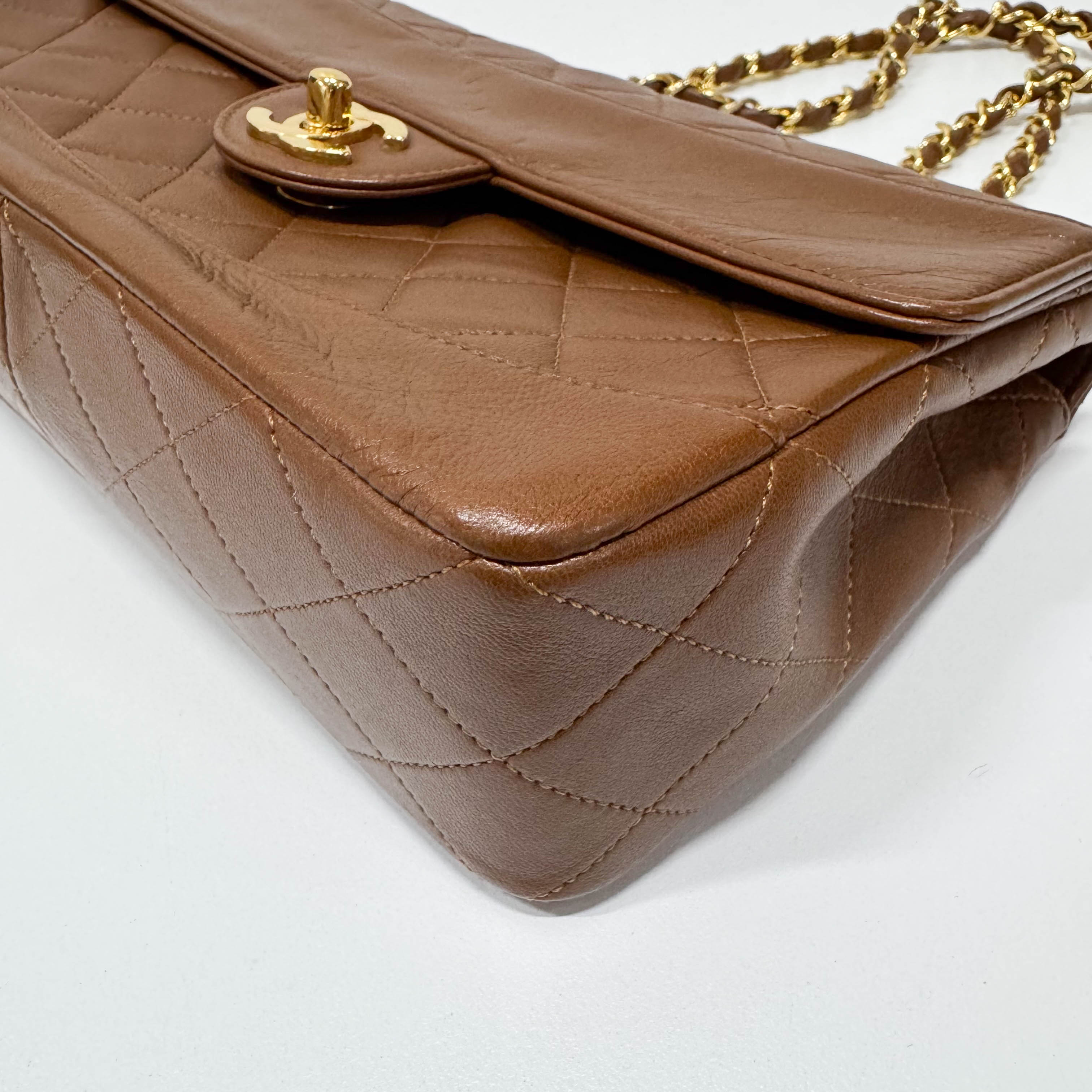 Timeless Classic Matelassé Brown Leather Shoulder Bag