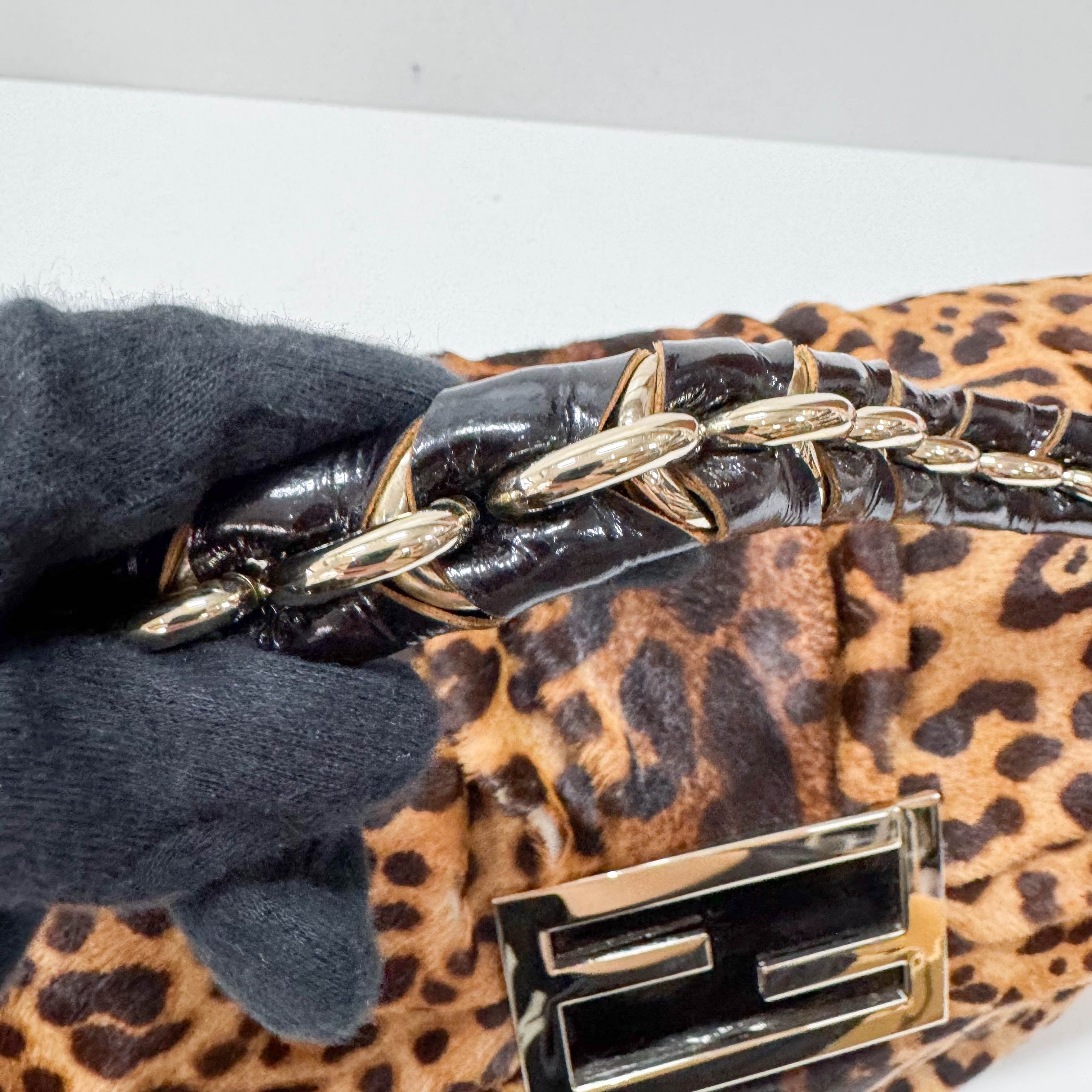 Mamma Baguette Leopard Print Pony Hair Shoulder Bag