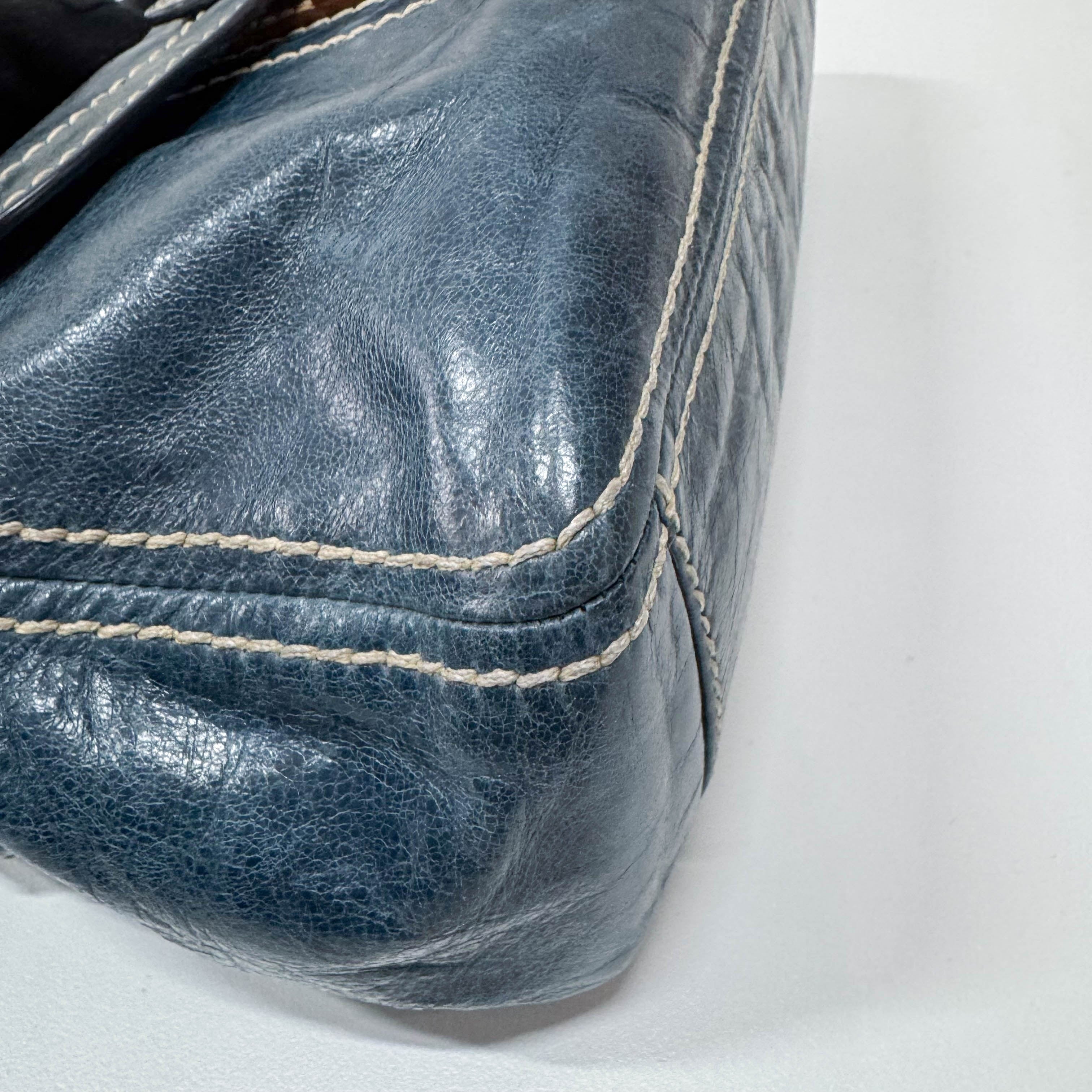 Blue Calfskin Leather Shoulder Bag