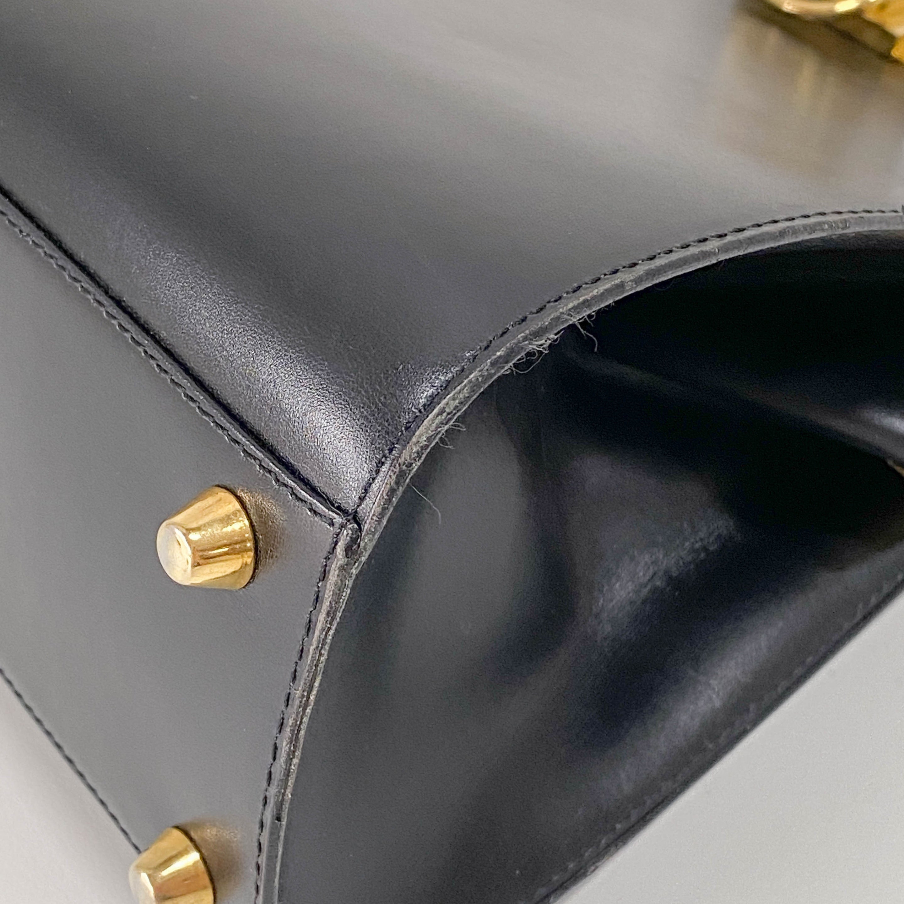 Black Leather Top Handle Bag