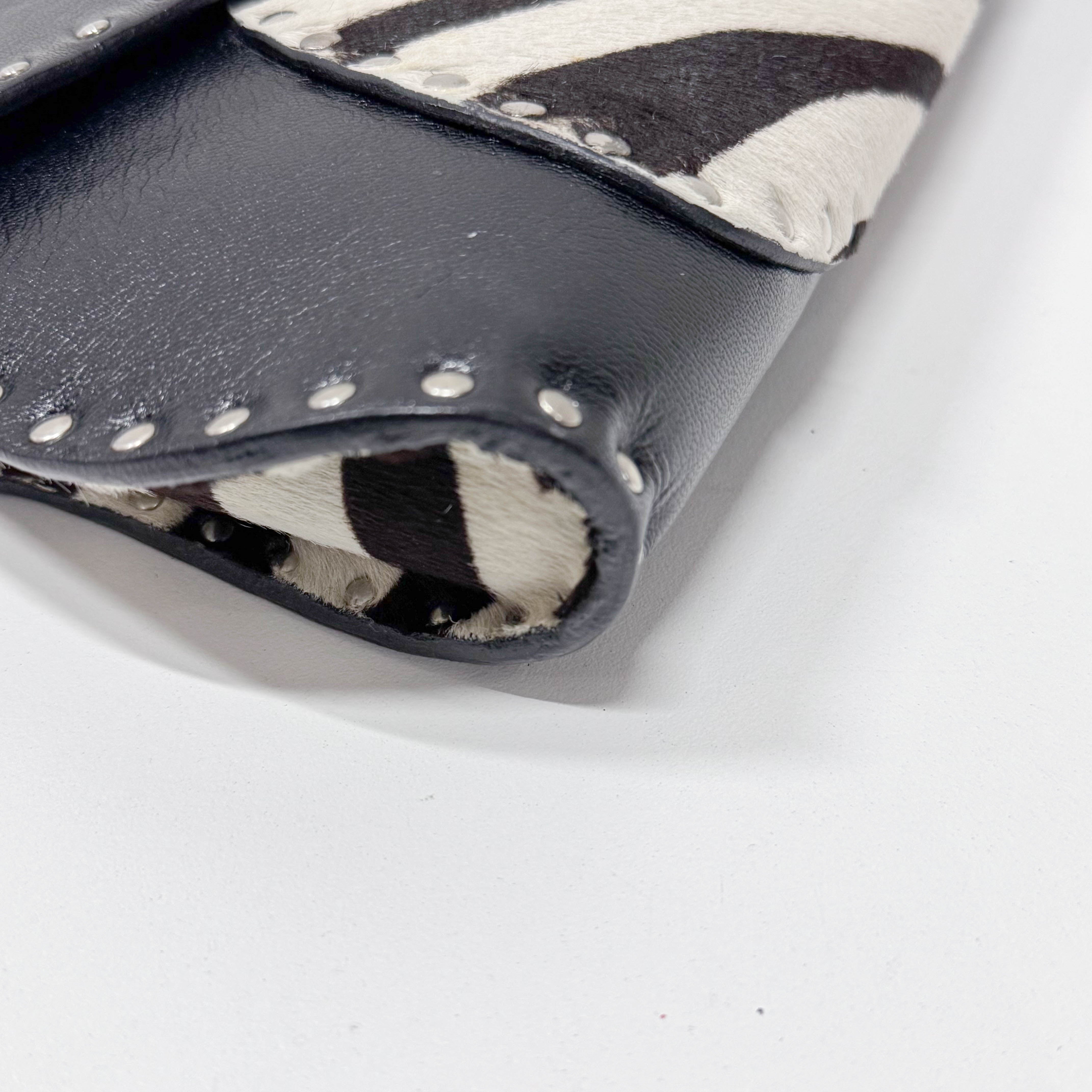 Zebra Print Pony Hair Black Calfskin Shoulder Bag