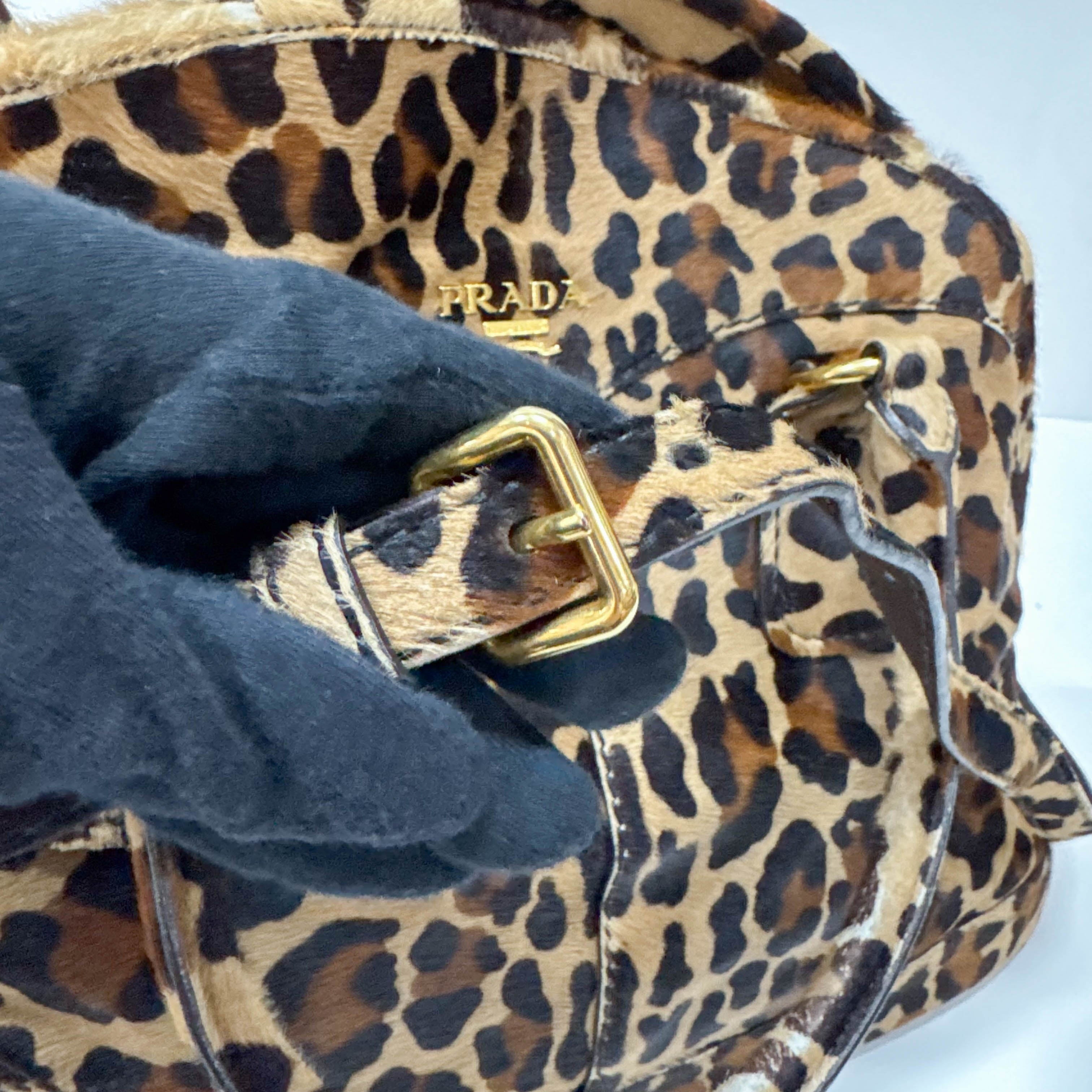 Leopard Print Brown Pony Hair Two Way Bag