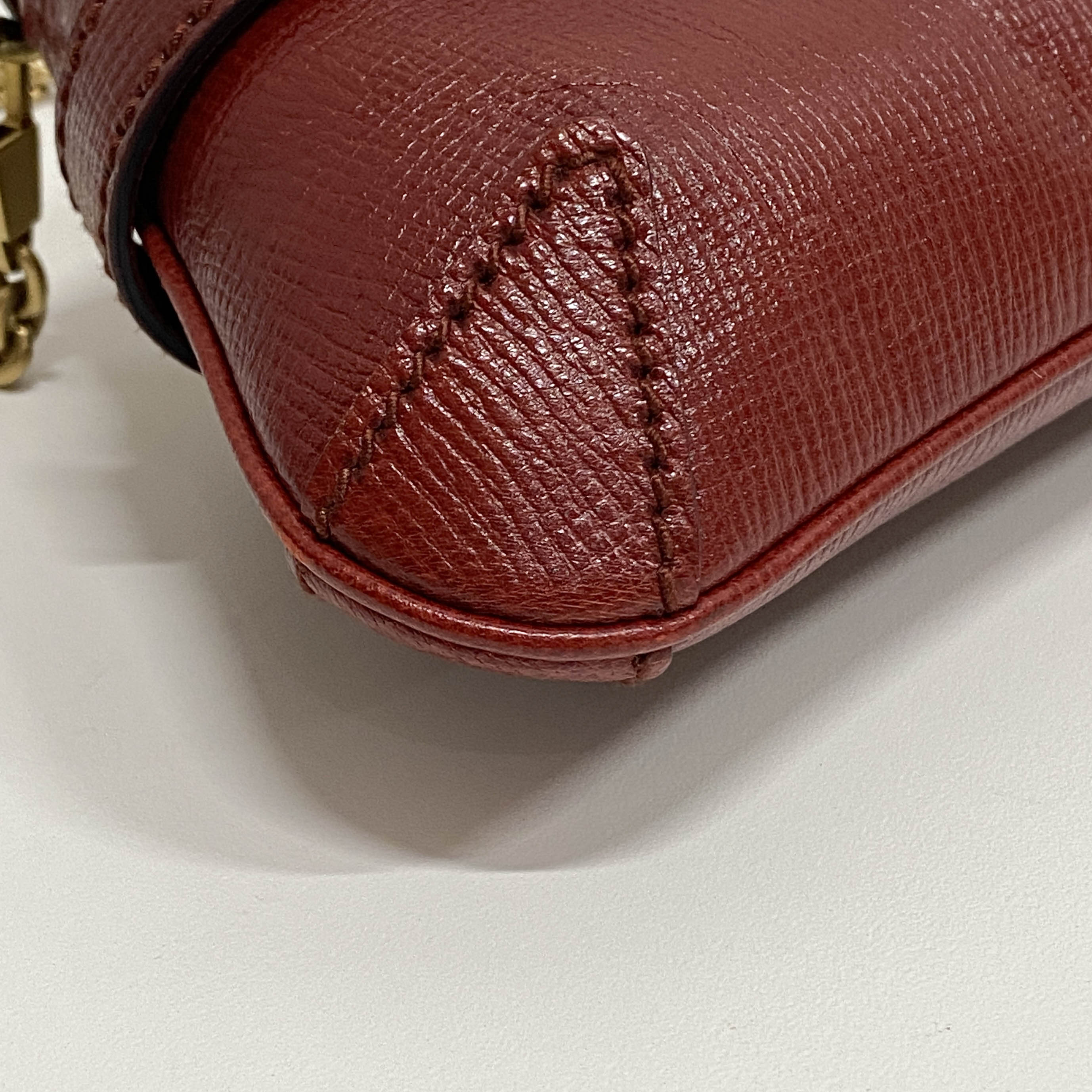 Horsebit Red Leather Chain Shoulder Bag