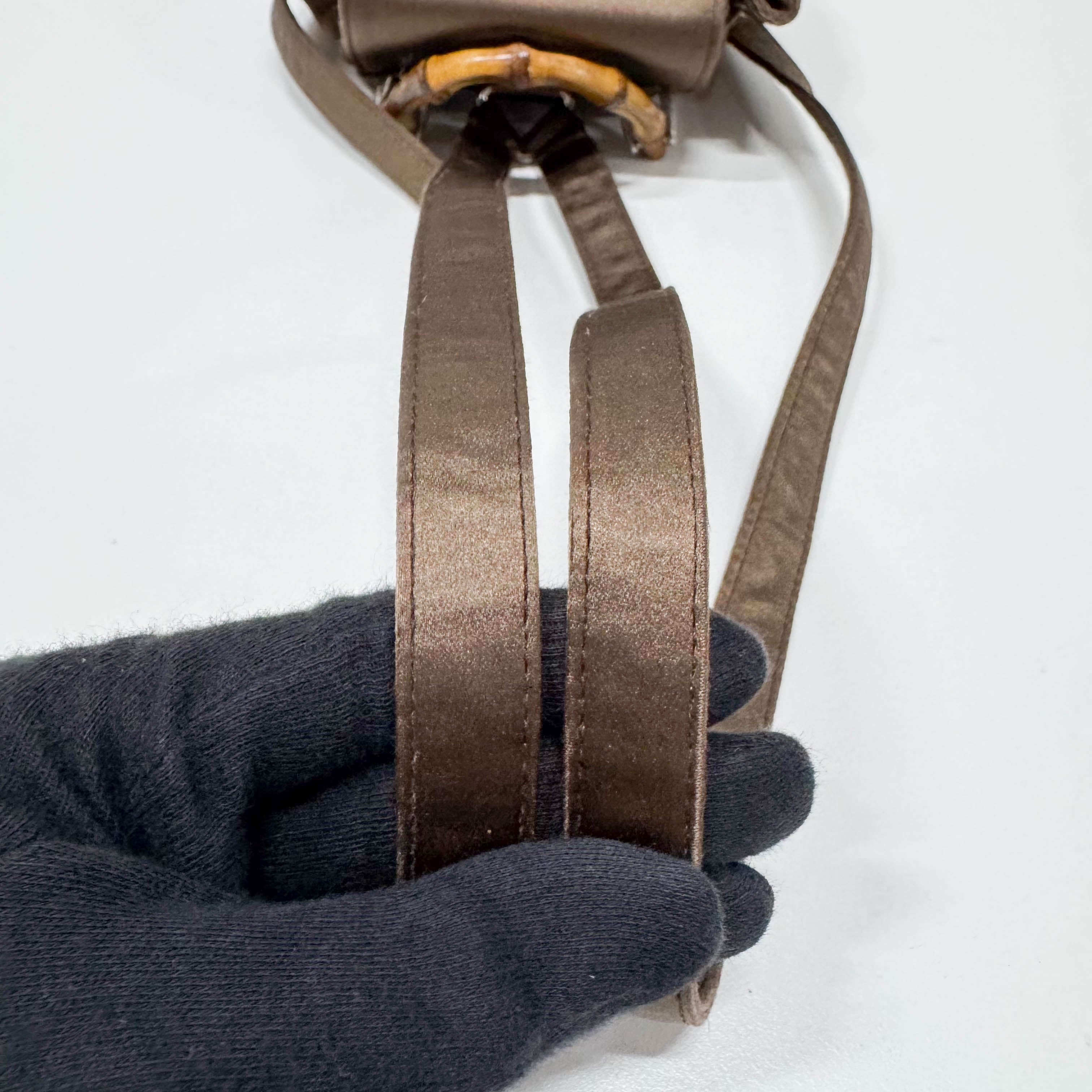 Mini Brown Satin Bamboo Turn-Lock Backpack