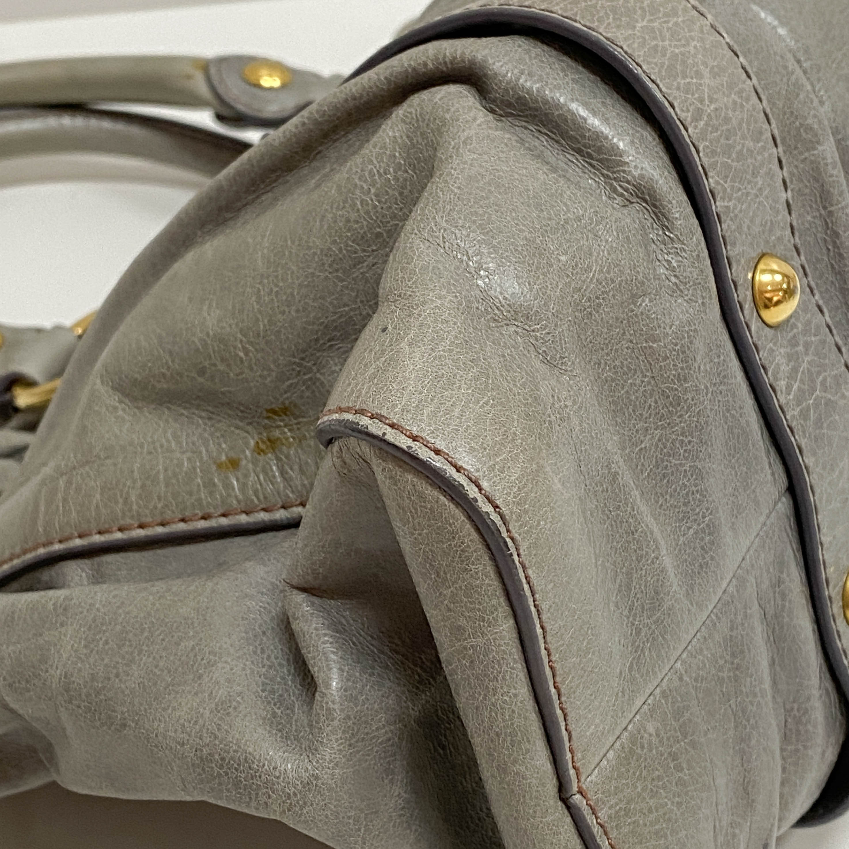 Vitello Bauletto Grey Calfskin Leather Two Way Bag