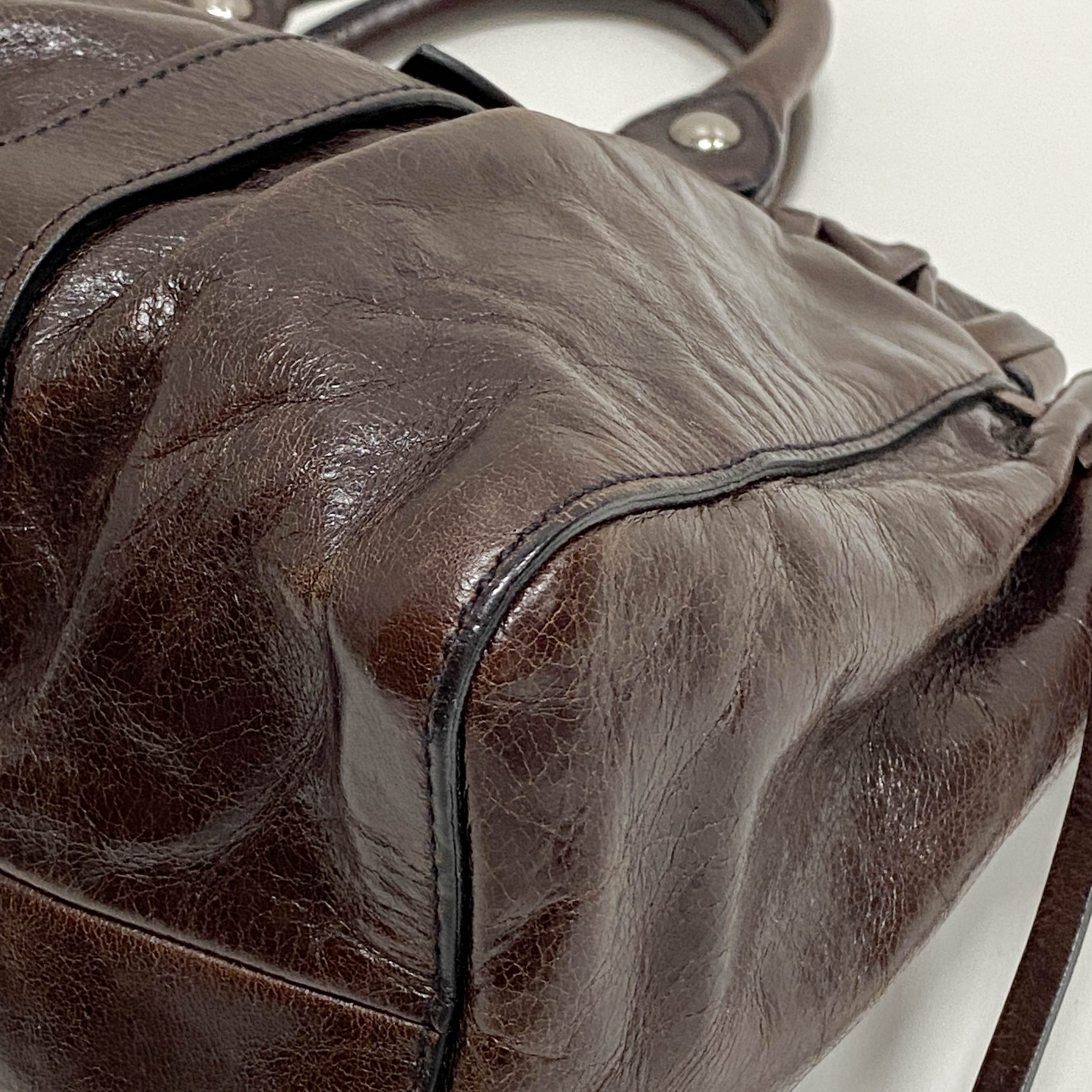 Vitello Bauletto Dark Brown Calfskin Leather Two Way Bag