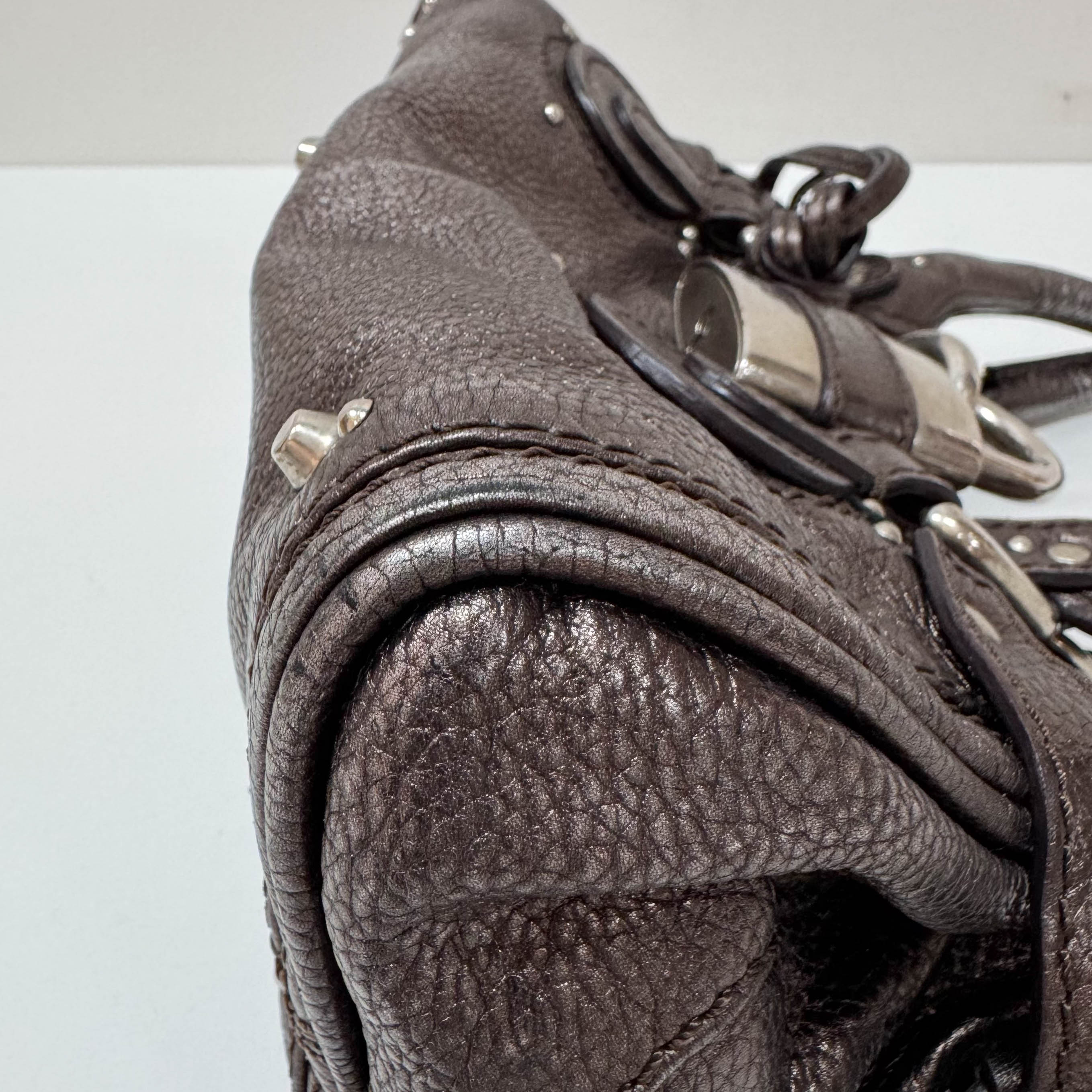 Mini Paddington Rose/Black Metallic Calfskin Leather Hand Bag