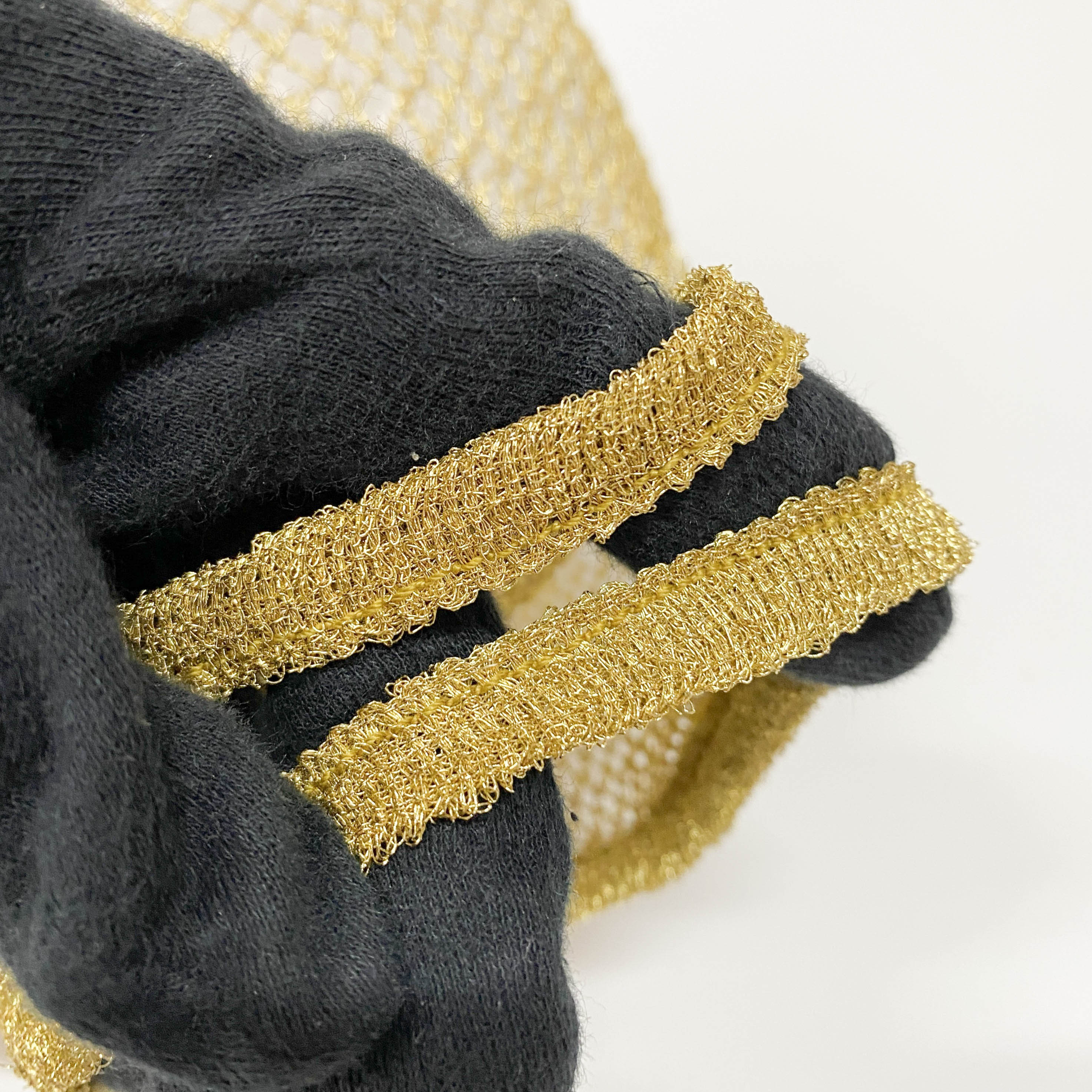 Triangle Logo Gold Mesh Handbag