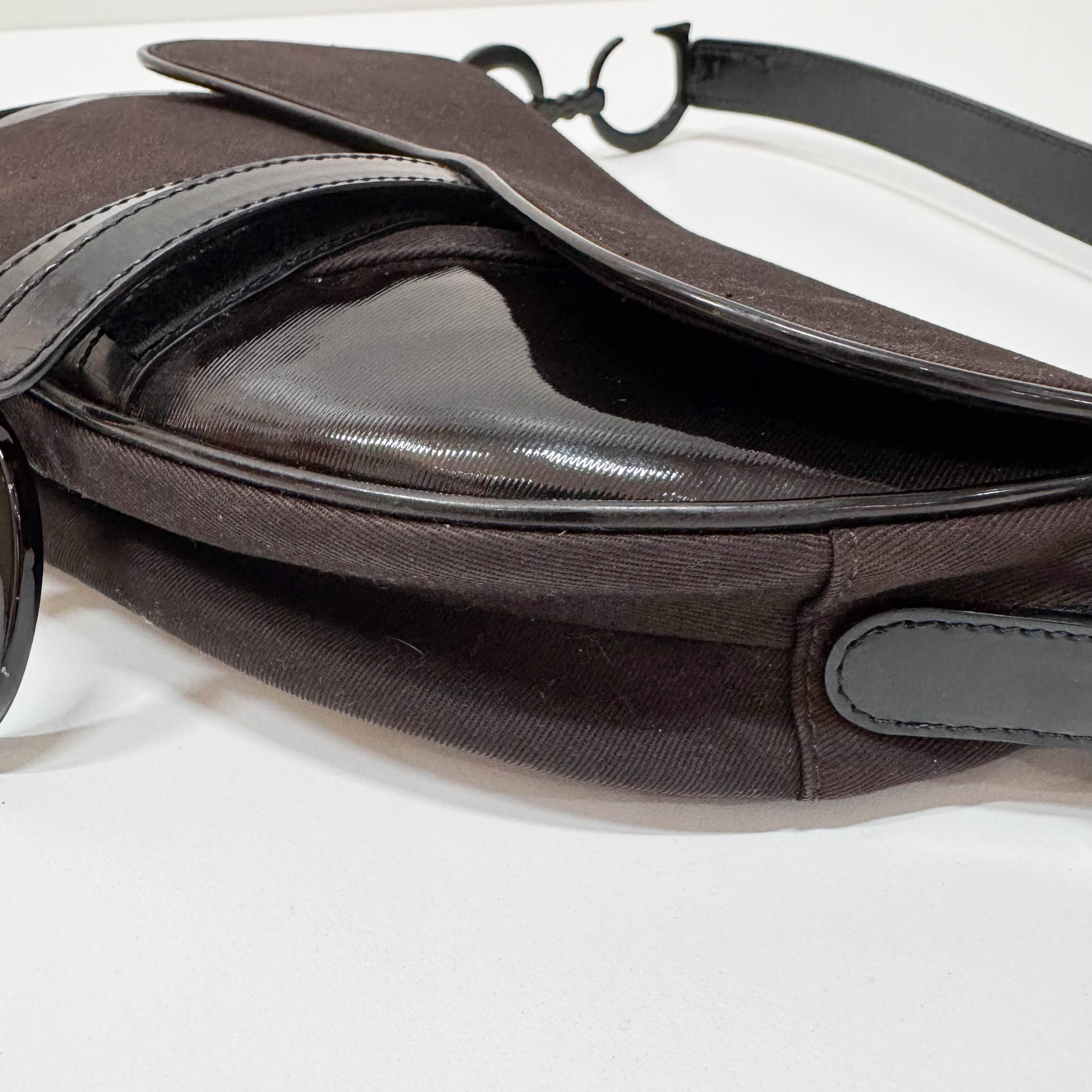 Saddle Brown Cotton & Patent Leather Shoulder Bag