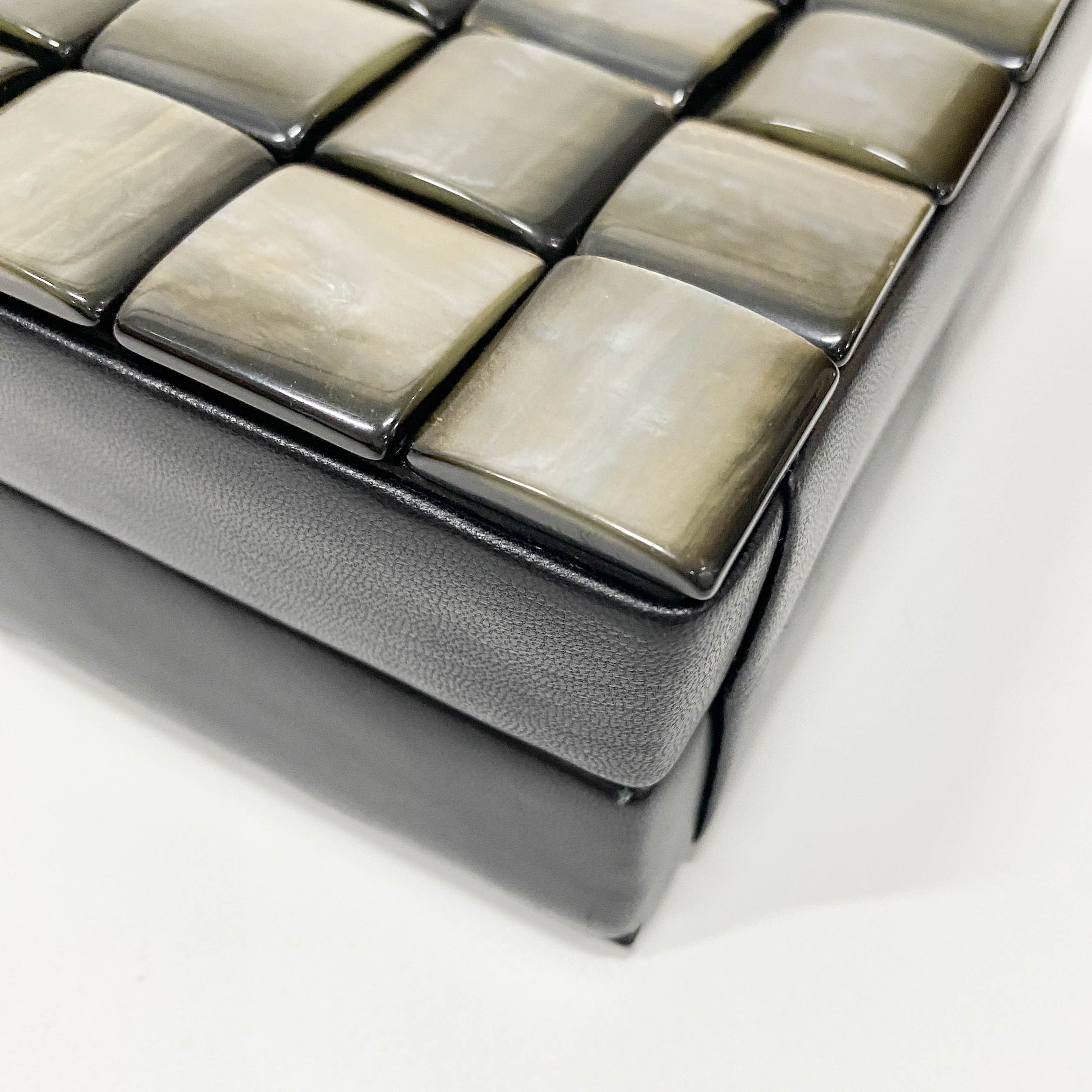 Intrecciato Black & Silver Leather Box Handbag