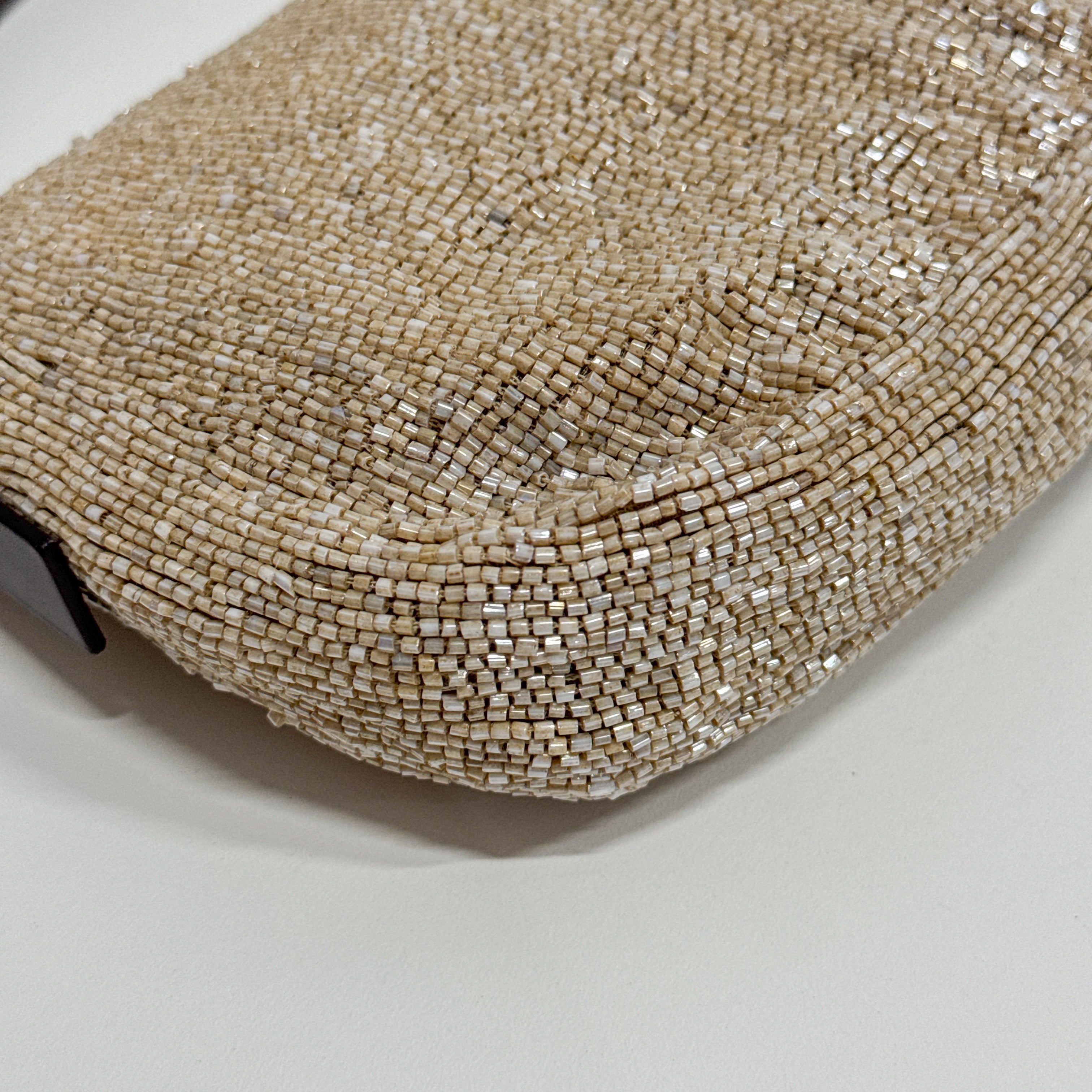 Baguette Beige Beaded Shoulder Bag