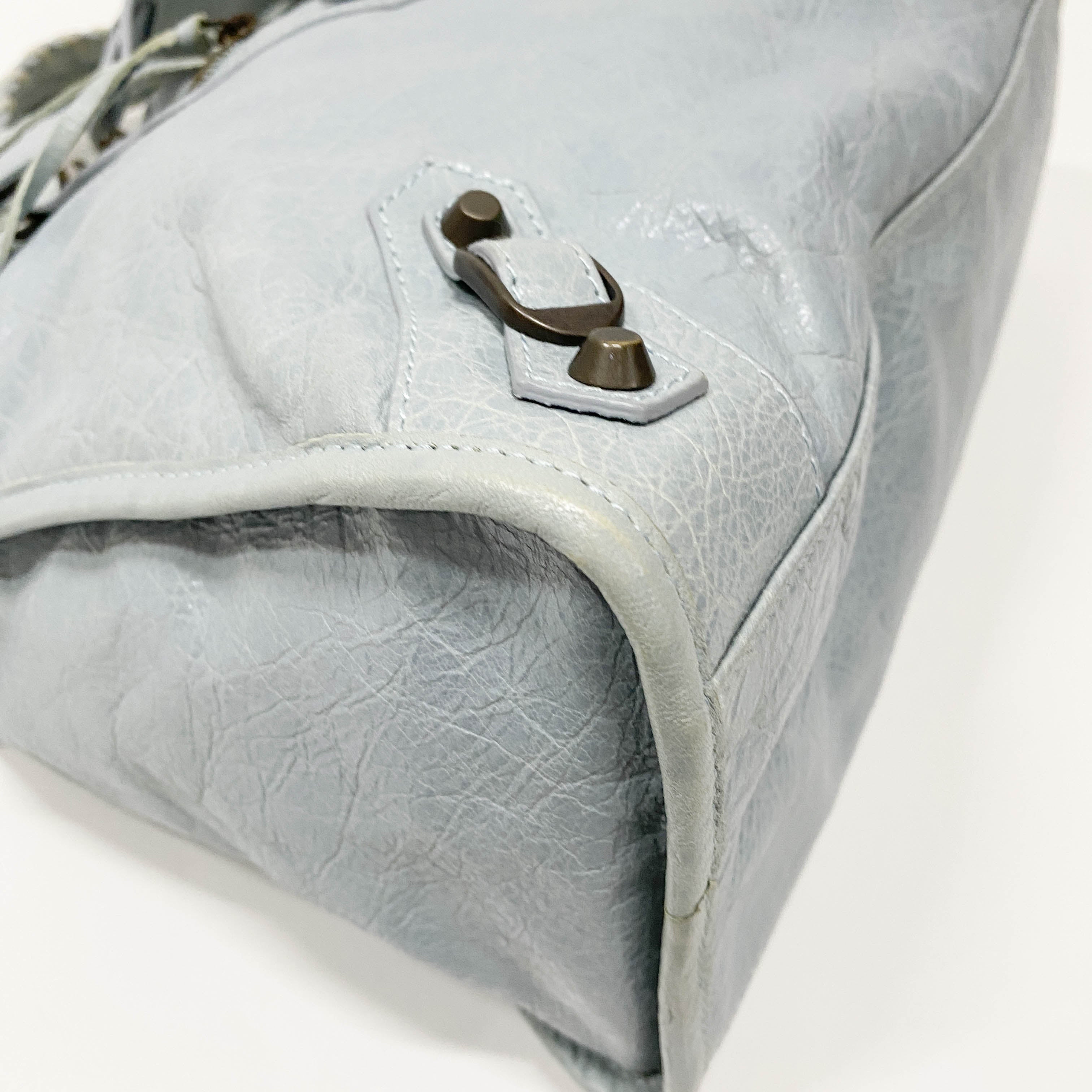 The City Blue Calfskin Leather Two Way Bag