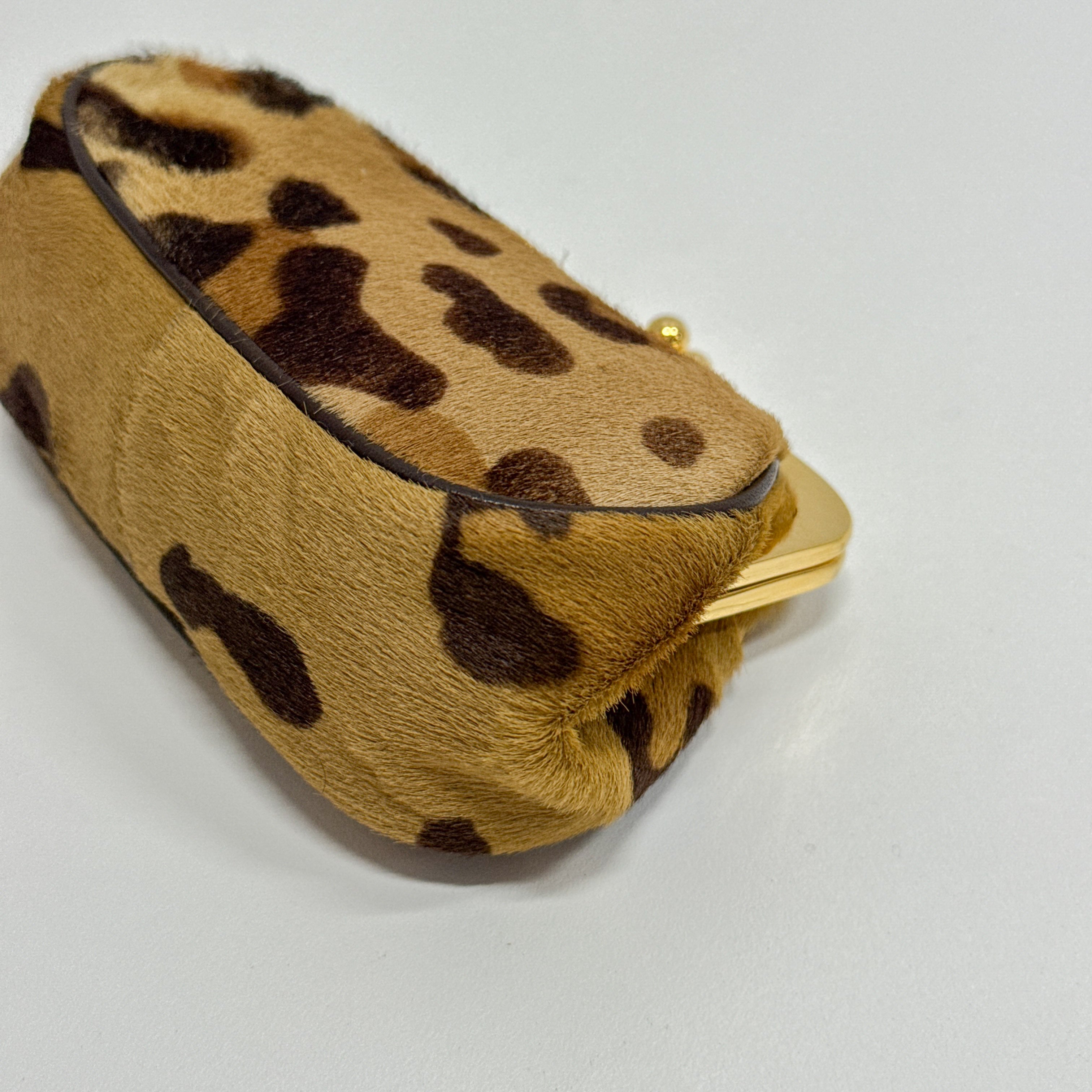 Brown Leopard Print Pony Hair Coin Pouch