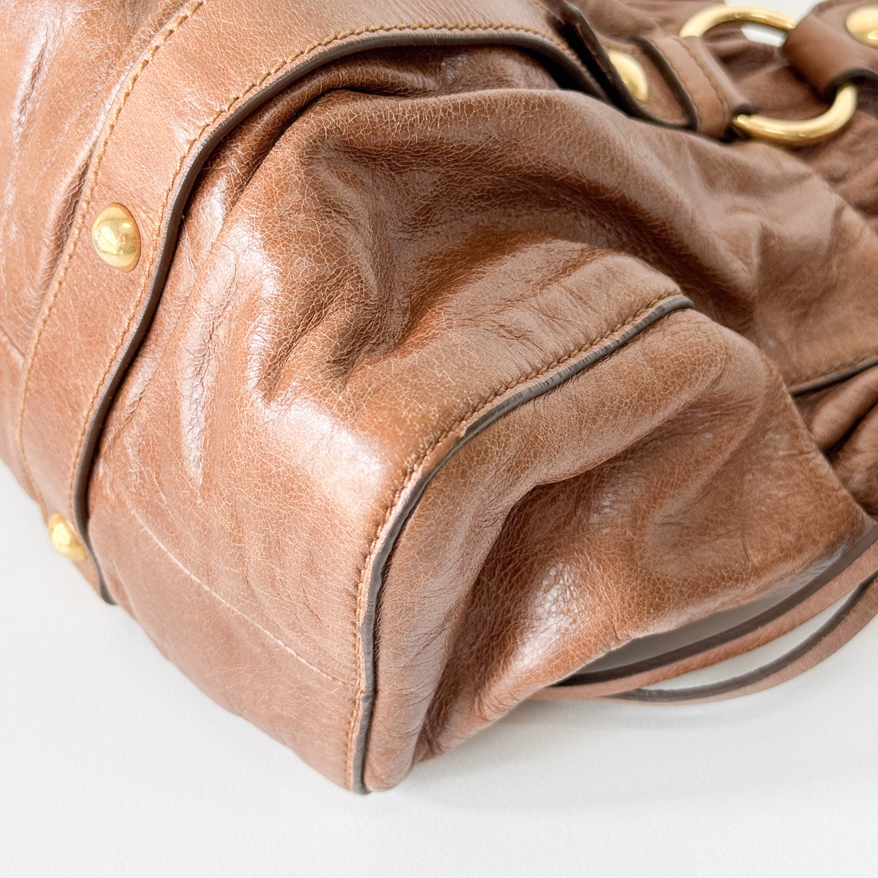 Vitello Bauletto Brown Calfskin Leather Two Way Bag