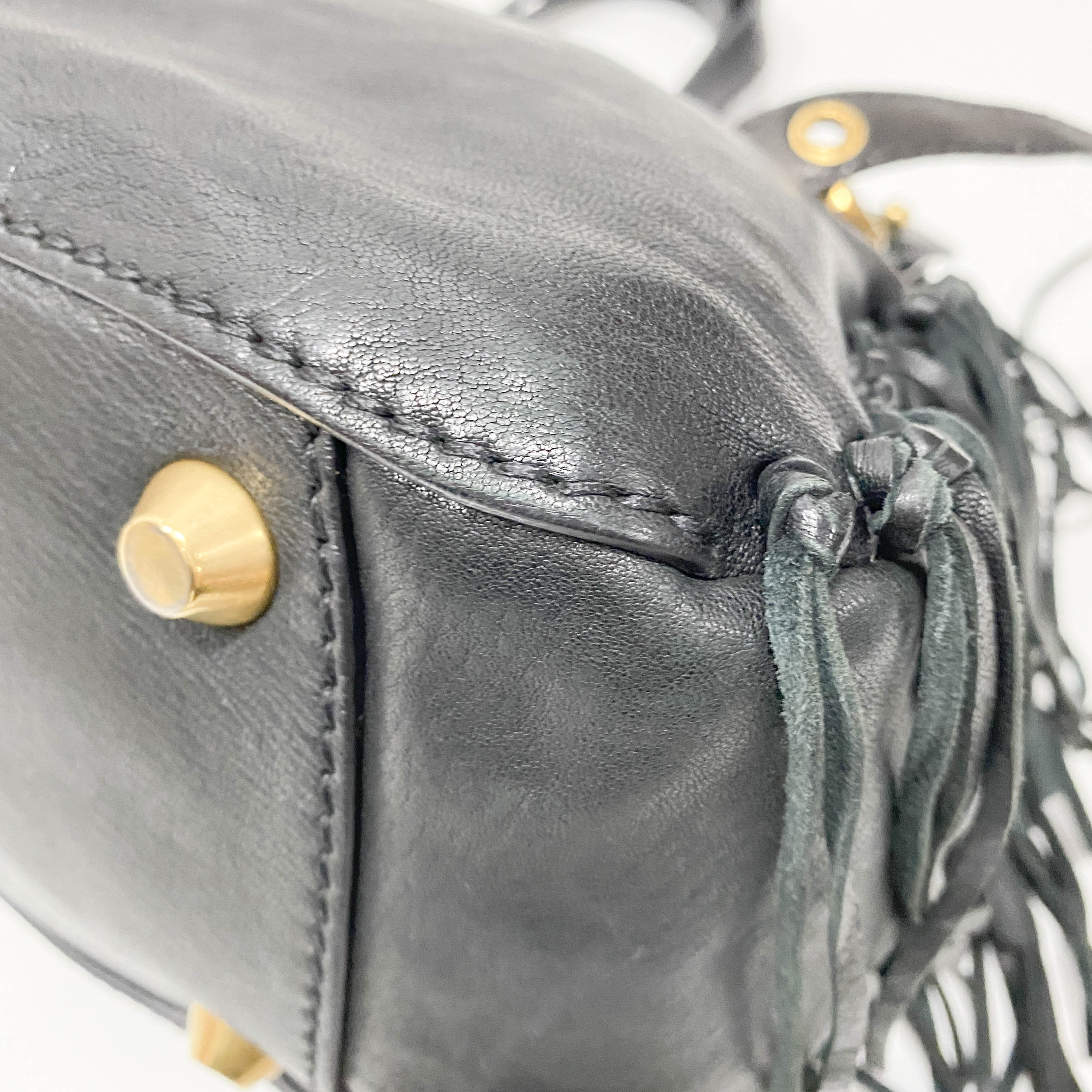 Vitello Caribu Black Calfskin Leather Hand Bag