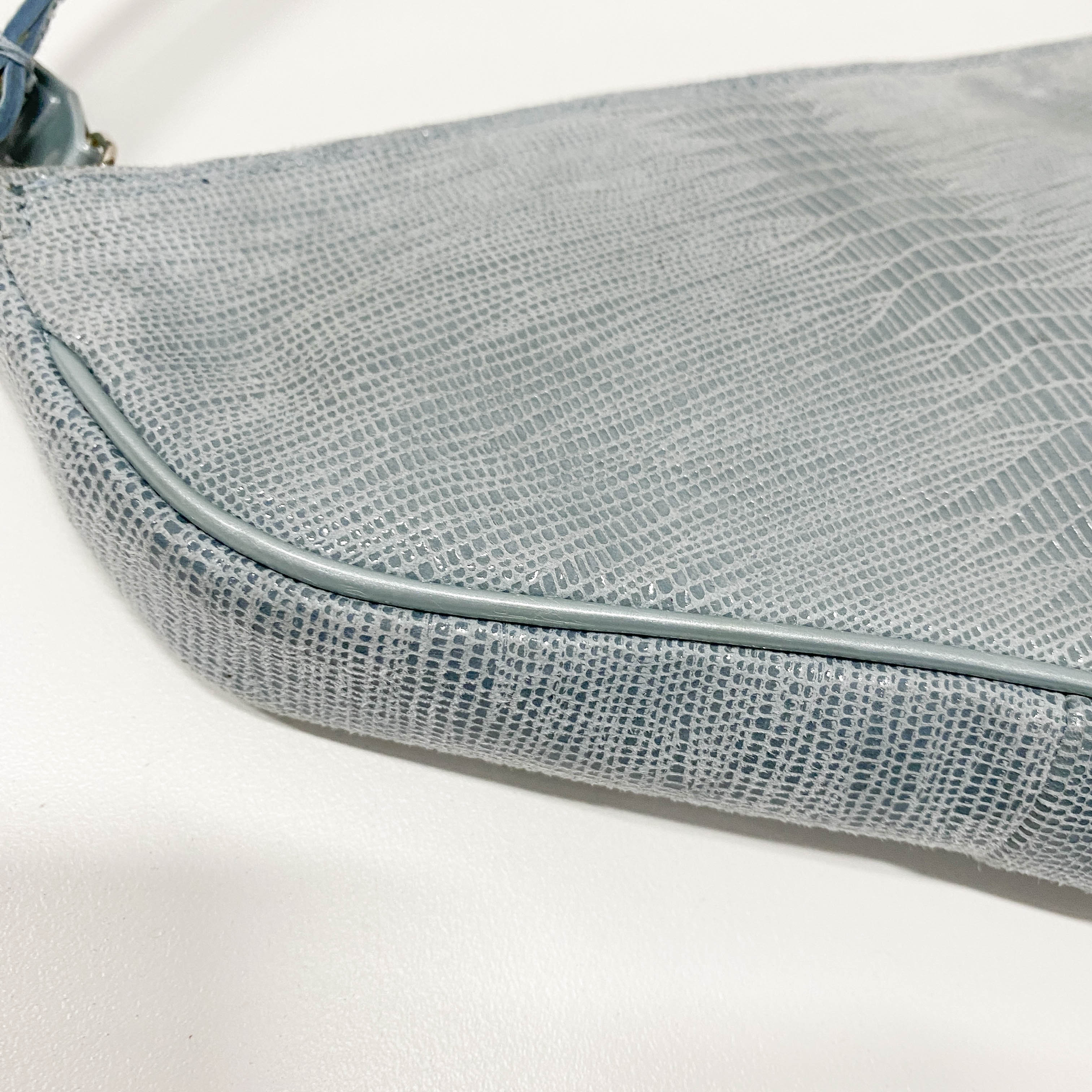 Saddle Blue Embossed Lizard Canvas Shoulder Bag