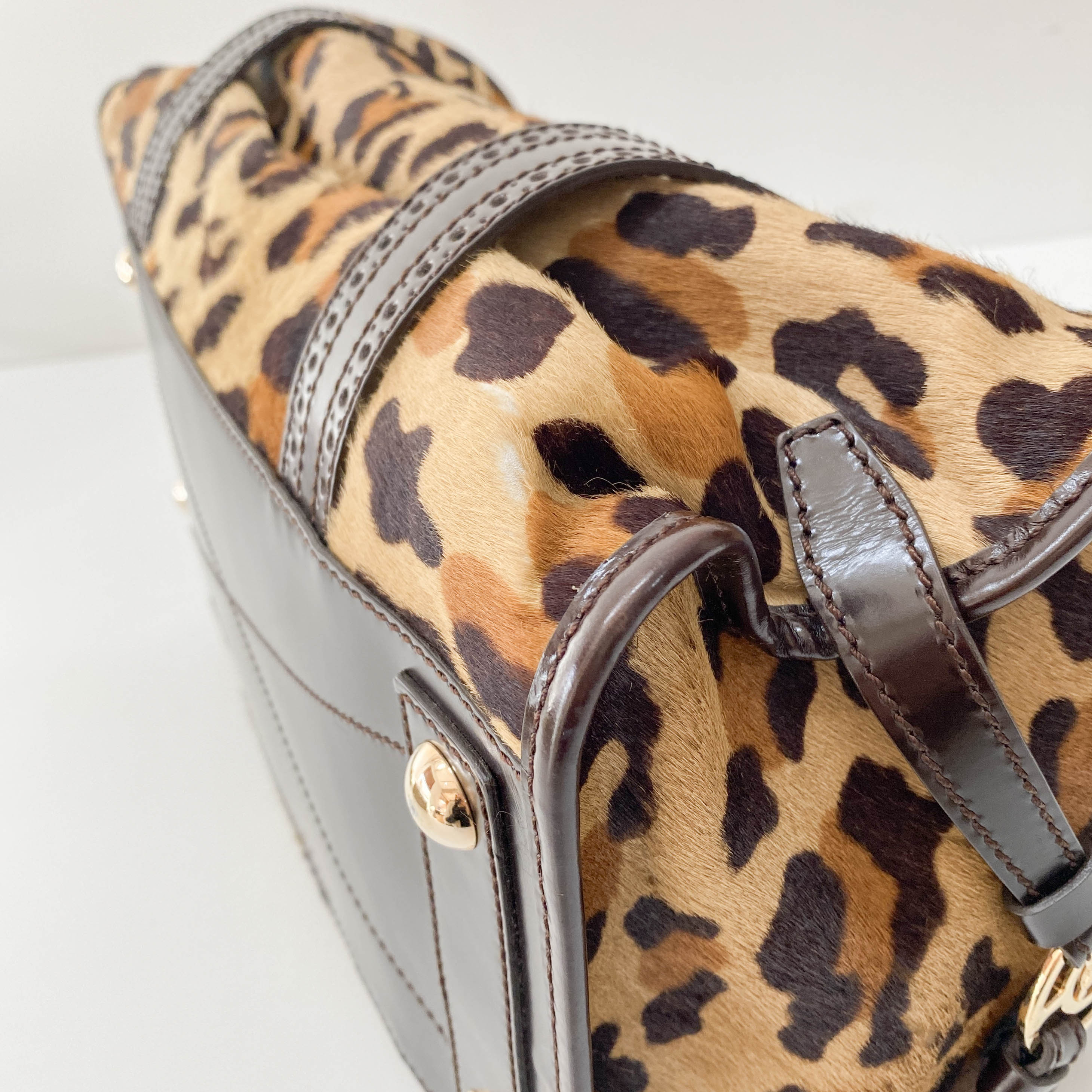 Leopard Print Brown Pony Hair Shoulder Bag
