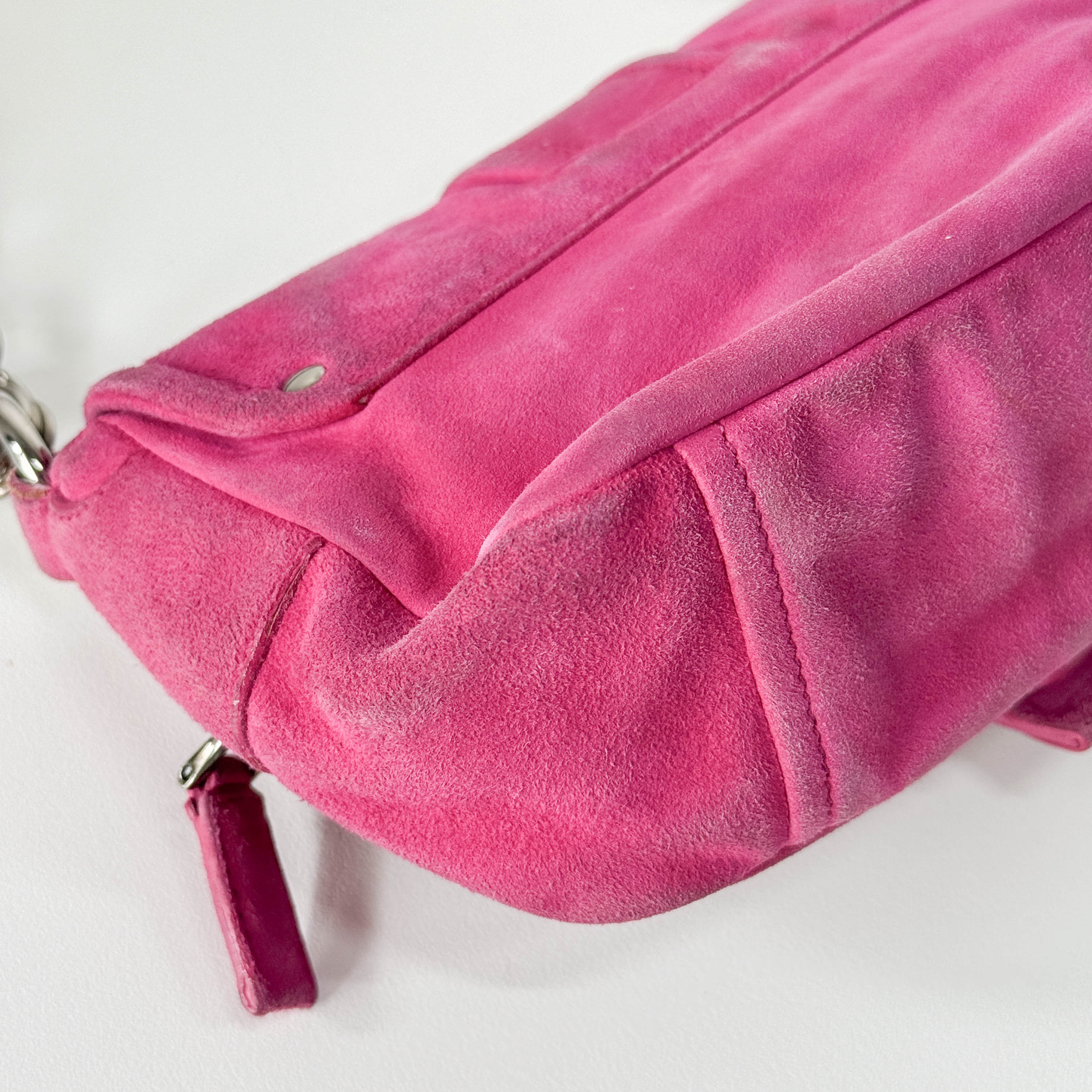 Pink Suede Chain Shoulder Bag