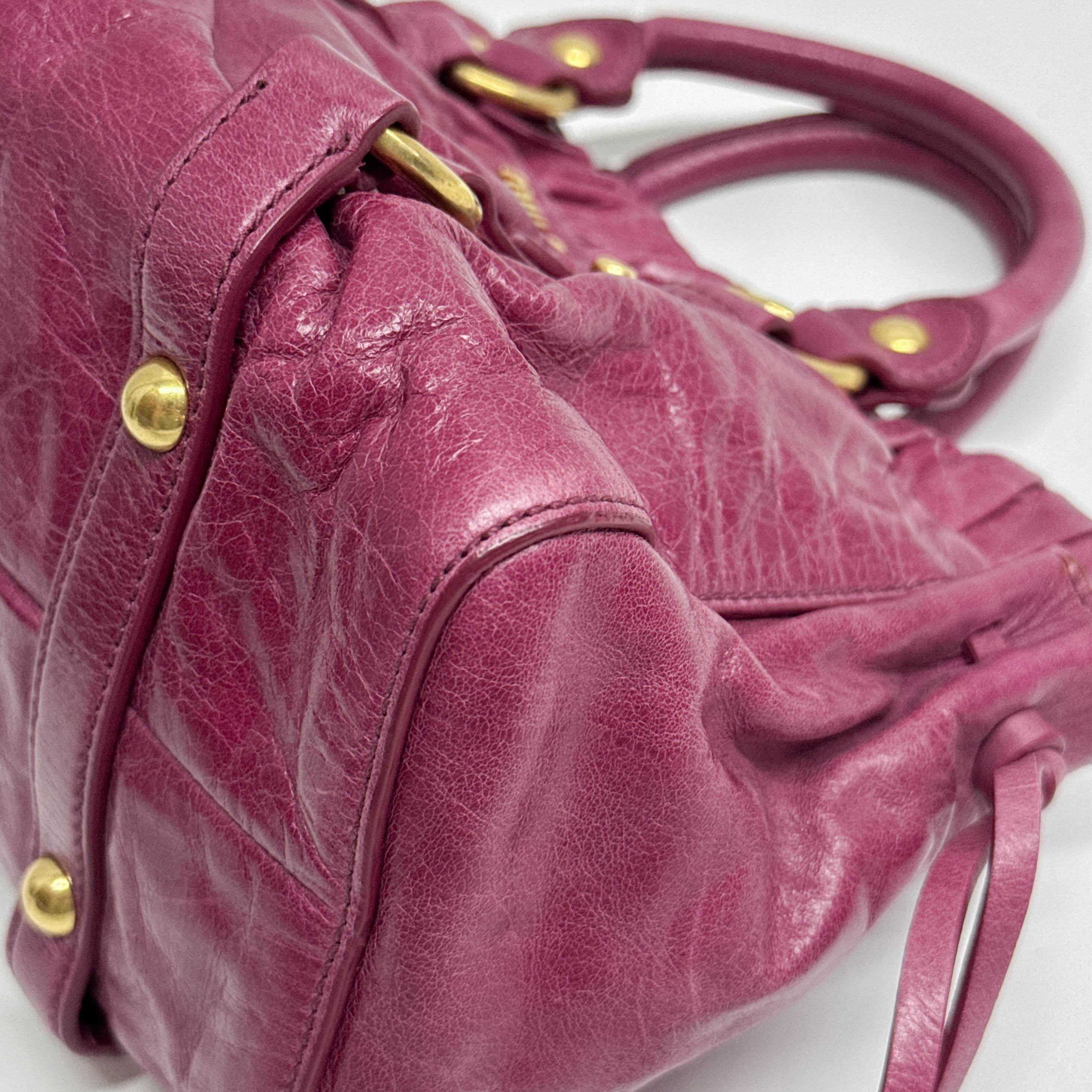 Mini Vitello Bauletto Pink Leather Two Way Bag
