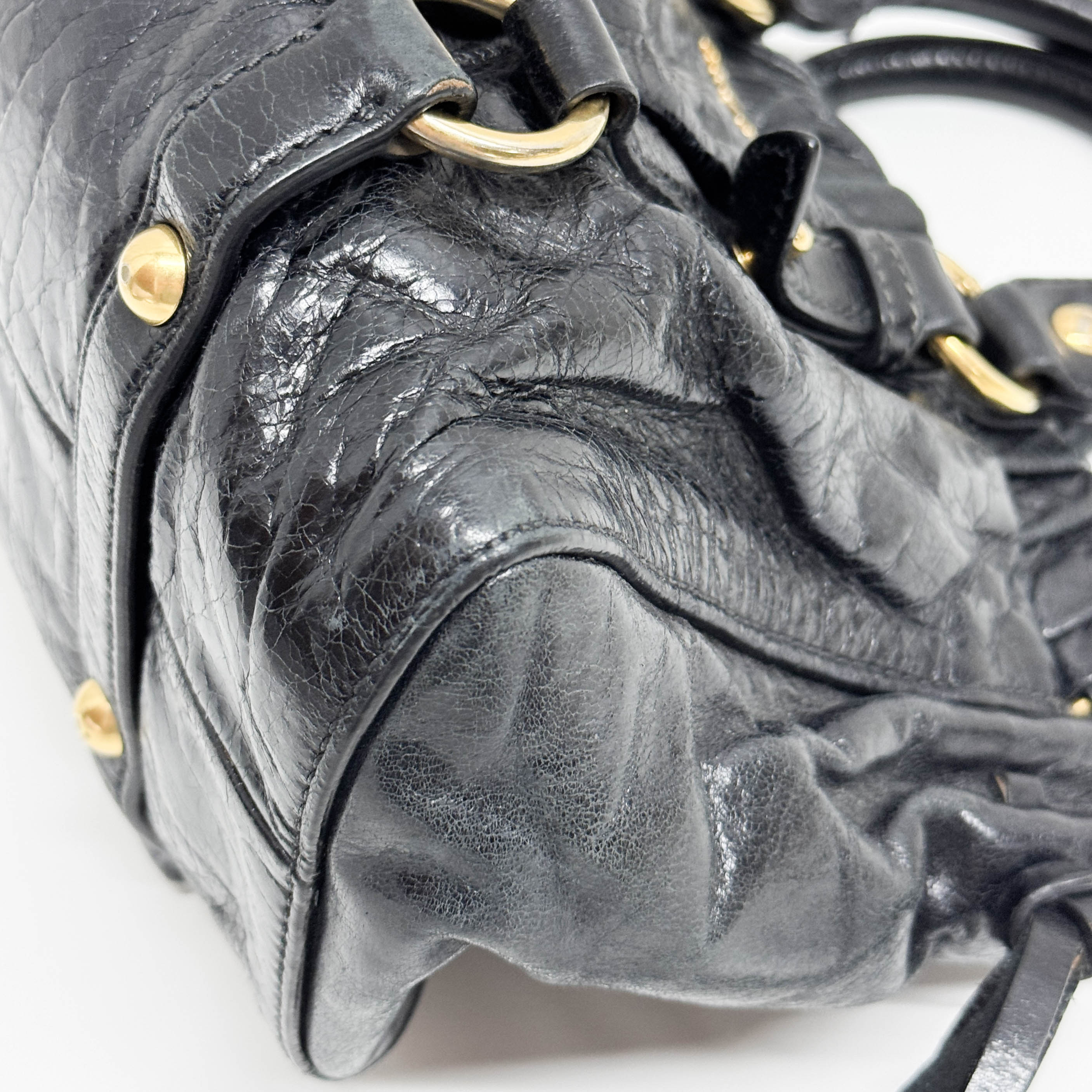 Mini Vitello Bauletto Black Leather Two Way Bag