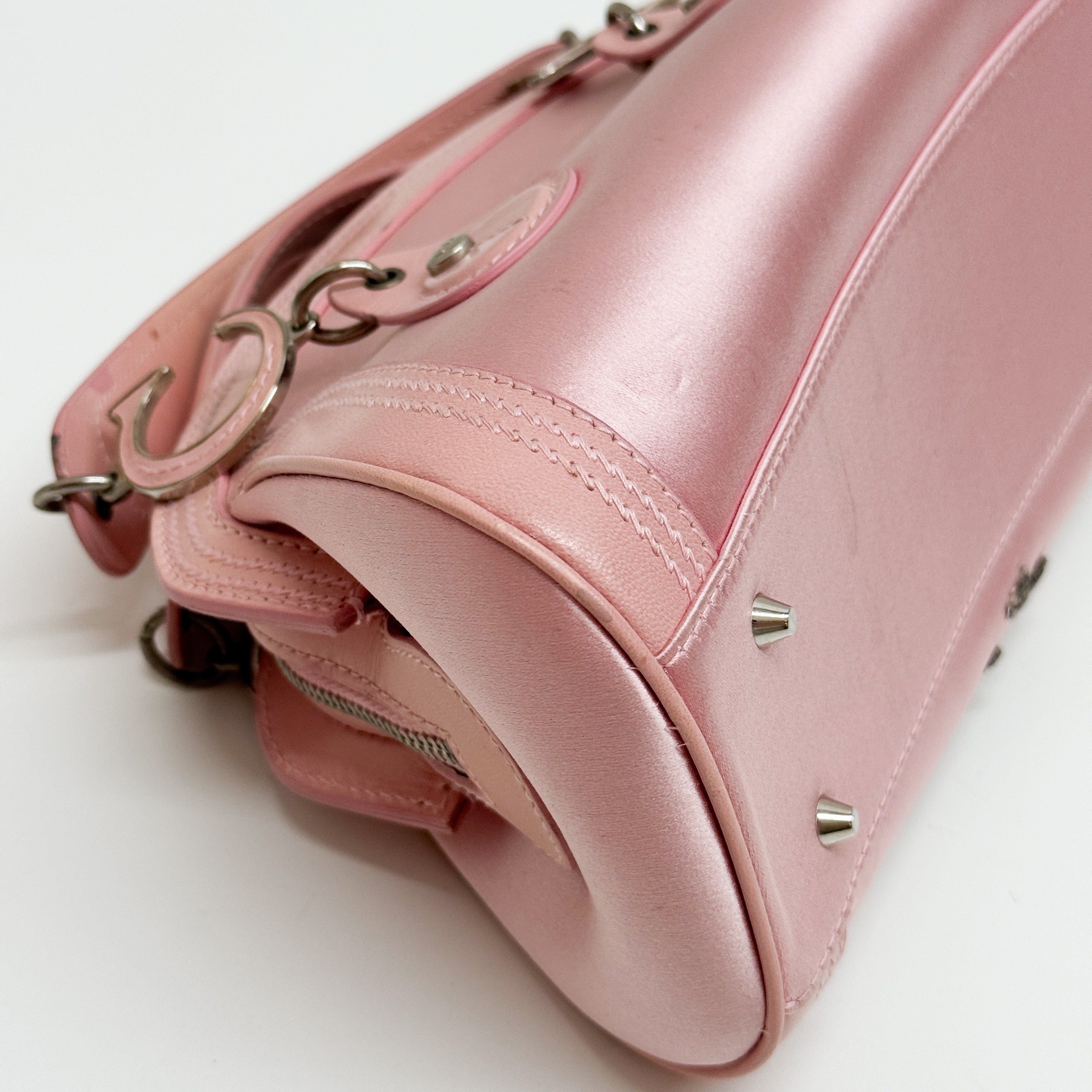 Vintage Pink Embroidered Beaded Satin Hand Bag