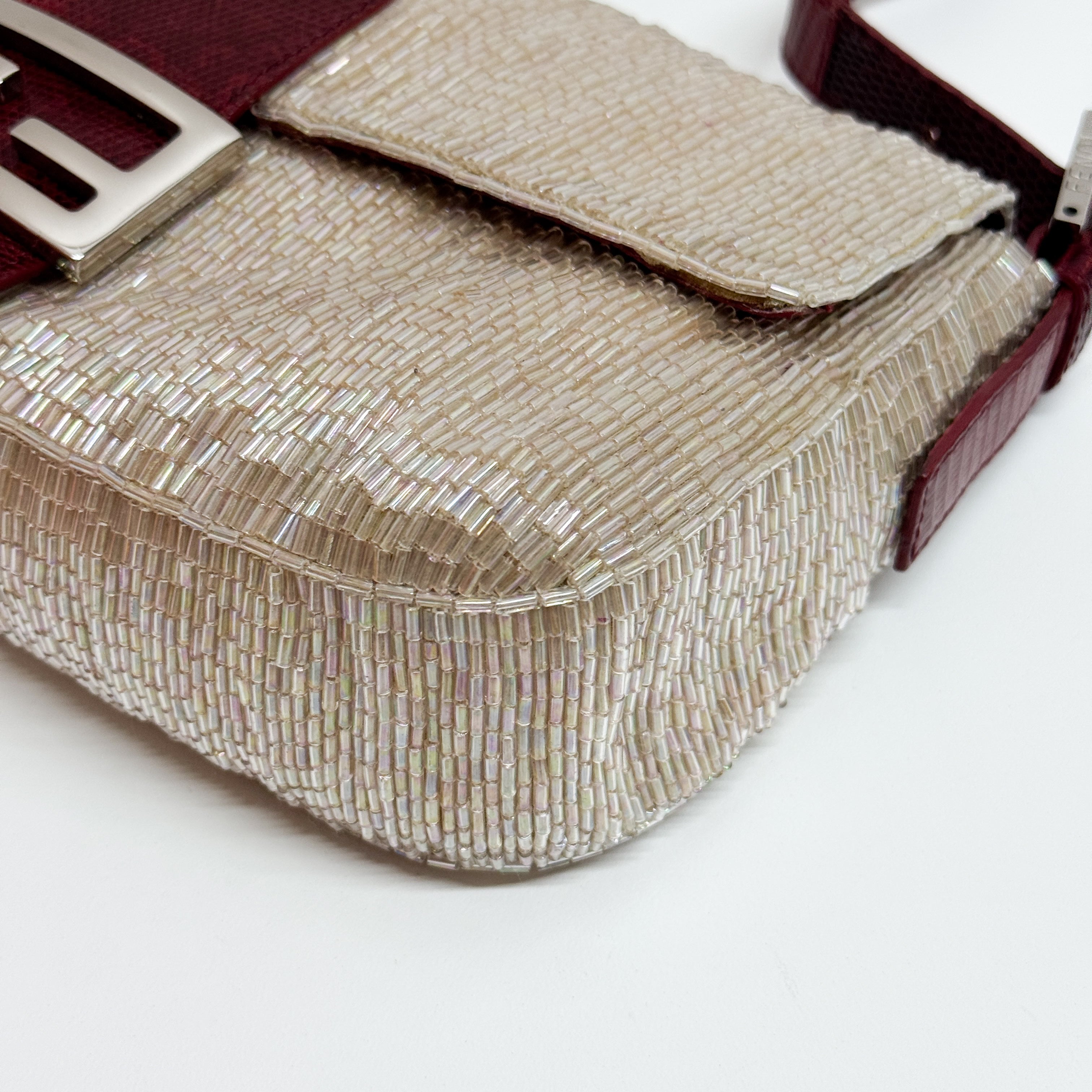 Baguette Neutral Beaded Shoulder Bag