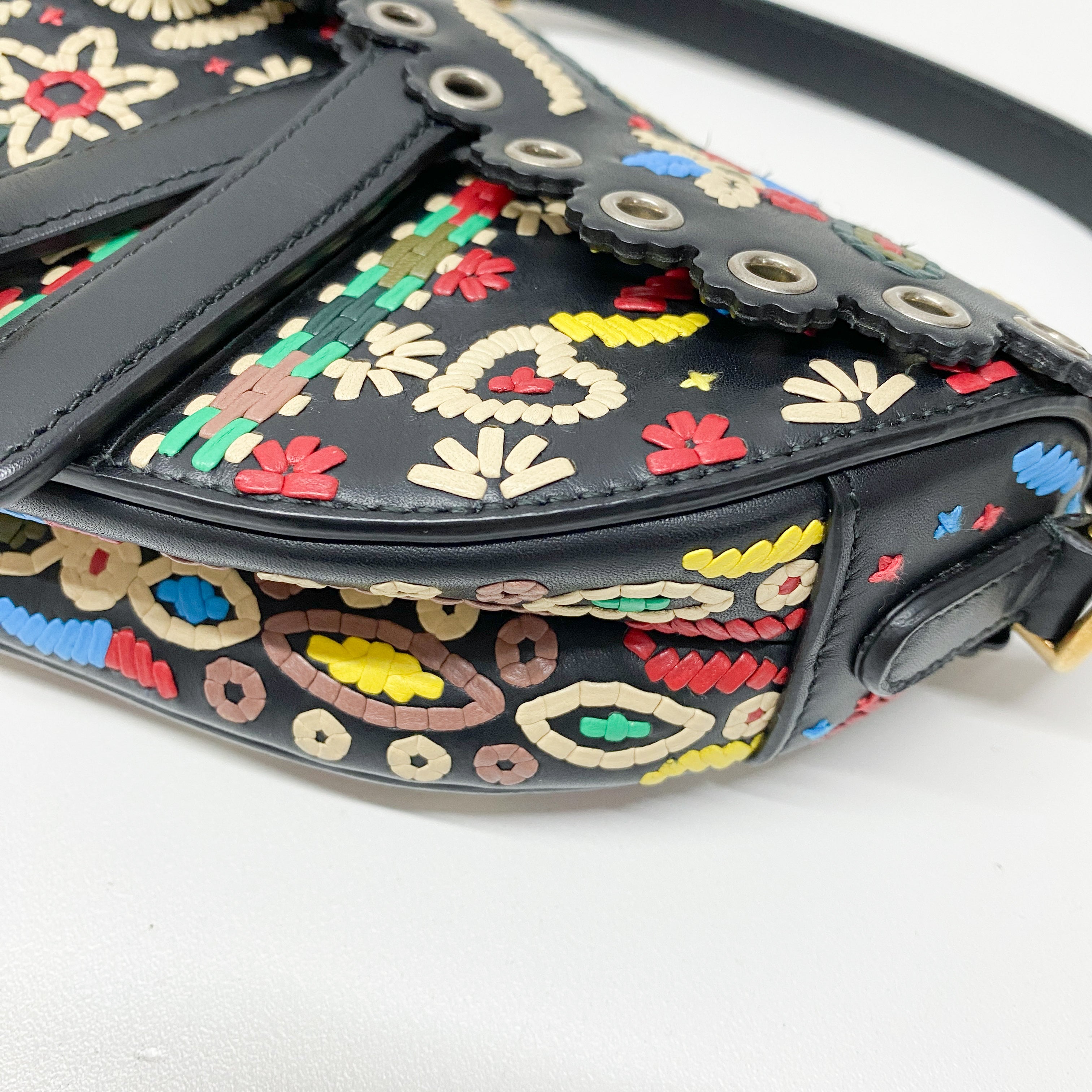 Saddle Multi-color Embroidered Leather Hand Bag