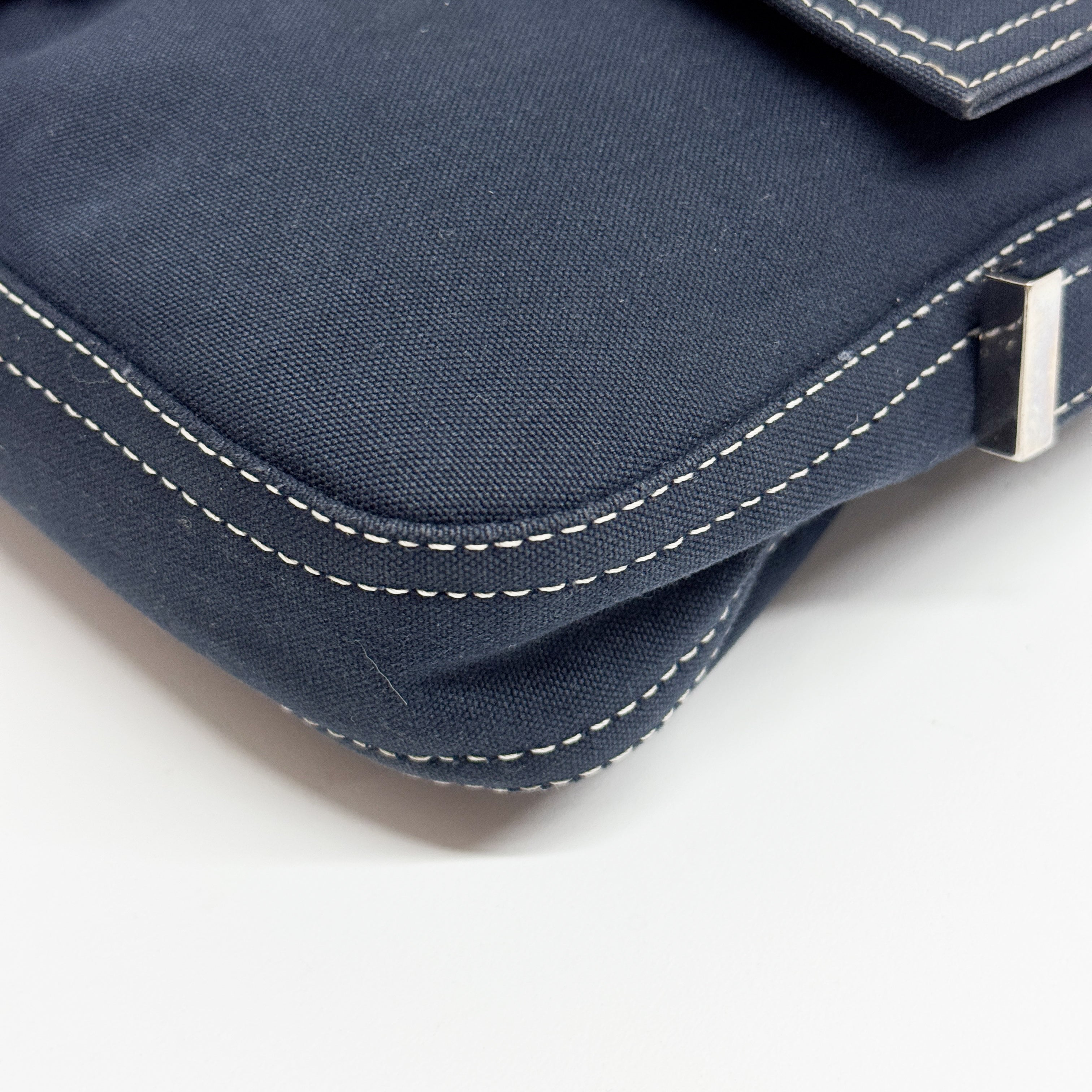Baguette Navy Cotton Shoulder Bag