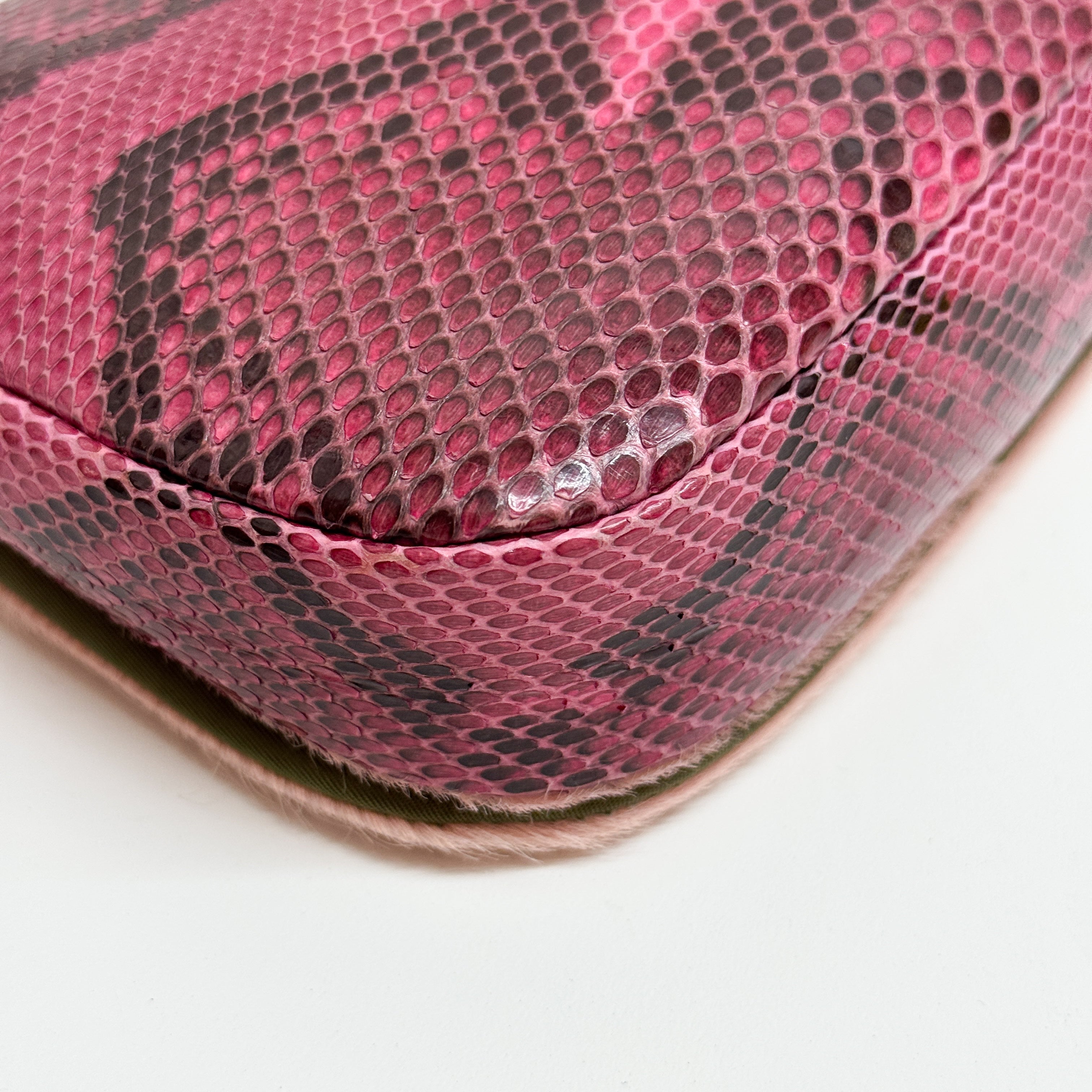 Malice Pearl Chain Pink Pony Hair Snake Skin Print Shoulder Bag